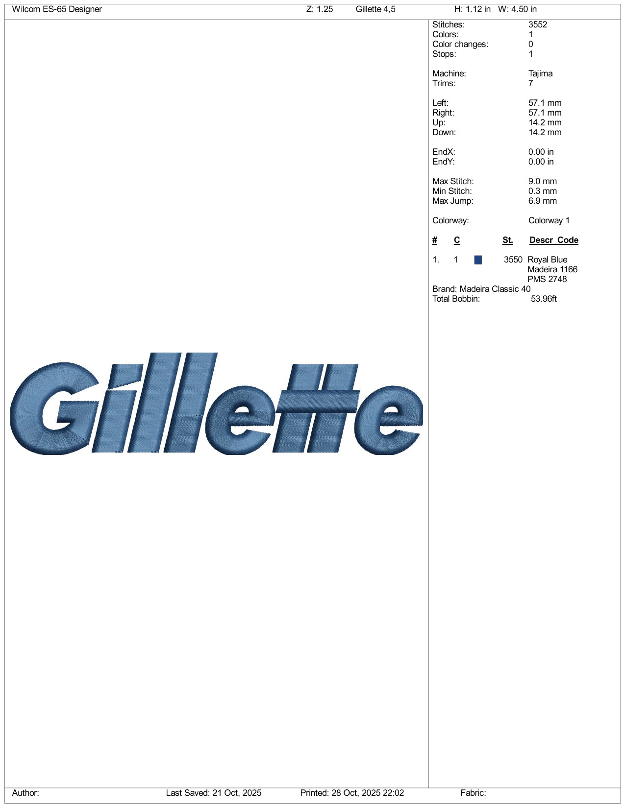 Gillette Logo Embroidery Design Files - 3 Size's
