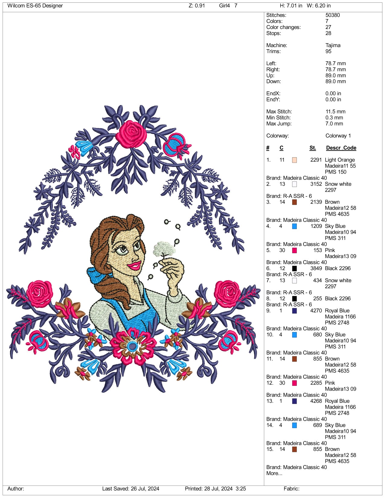 Belle v2 Embroidery  Files - 3 Size's