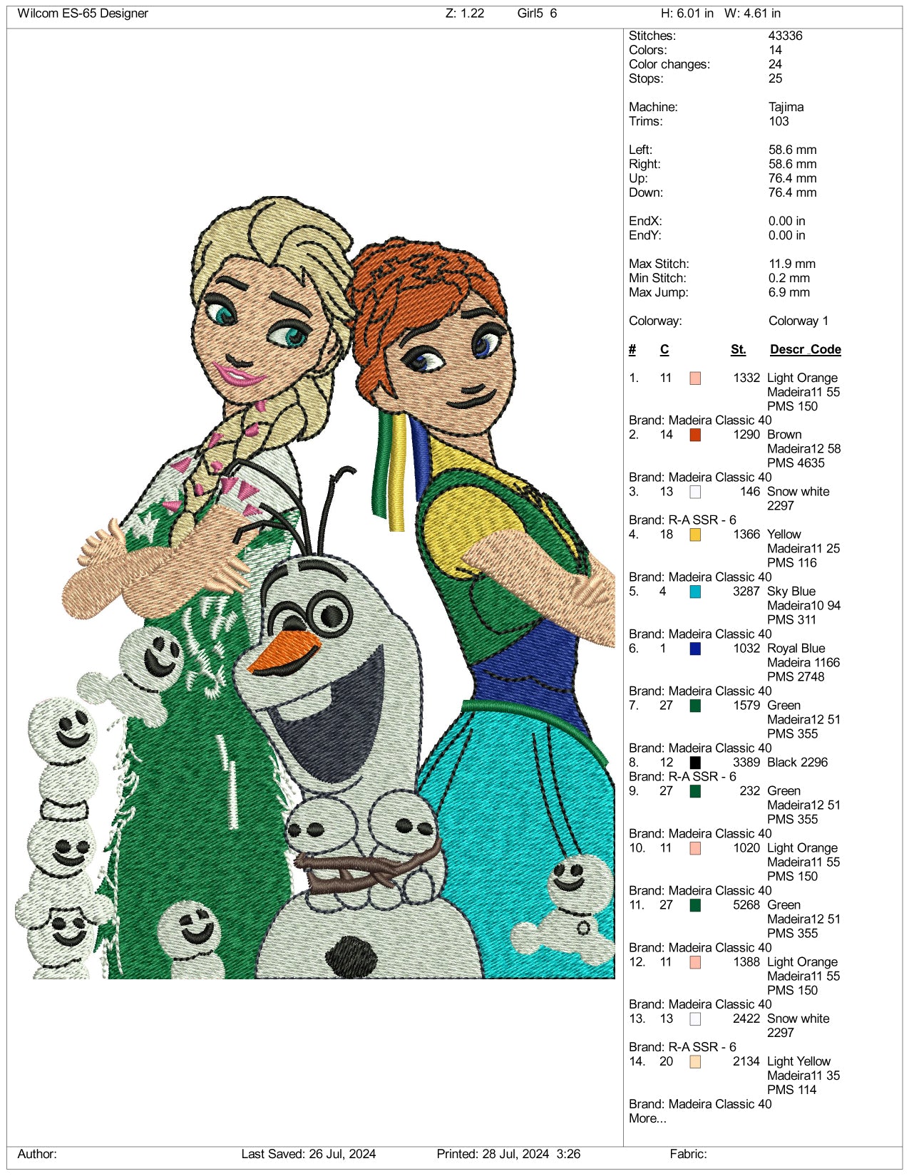 Rapunzel and Olaf Embroidery  Files - 3 Size's