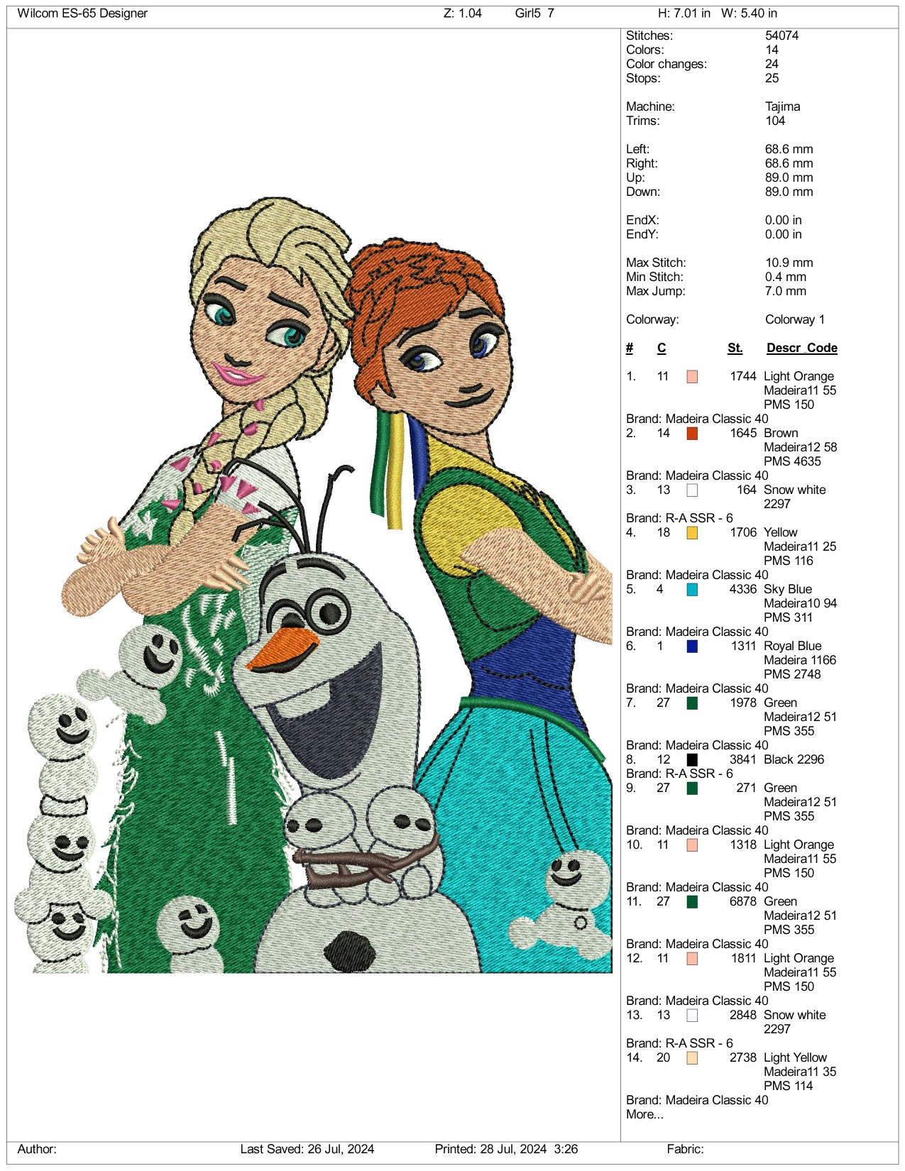 Rapunzel and Olaf Embroidery  Files - 3 Size's