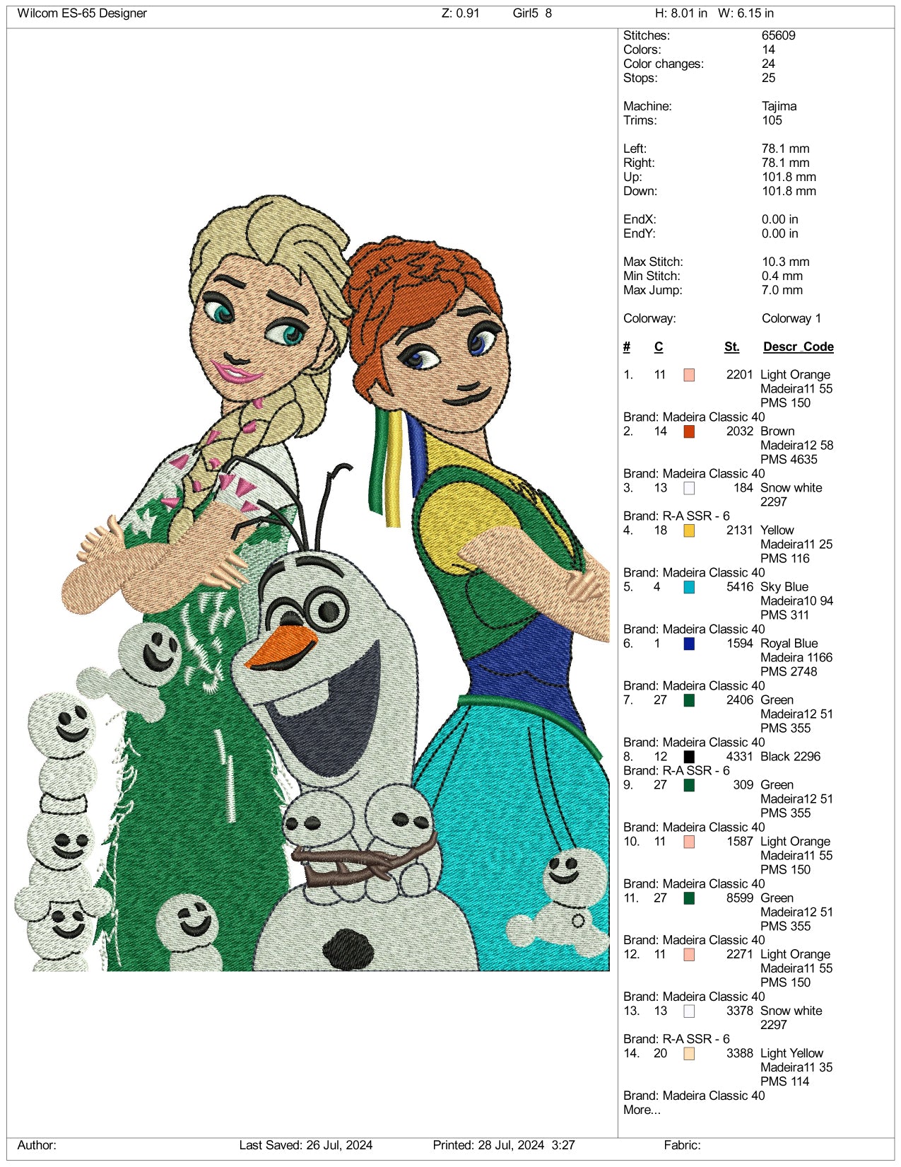 Rapunzel and Olaf Embroidery  Files - 3 Size's