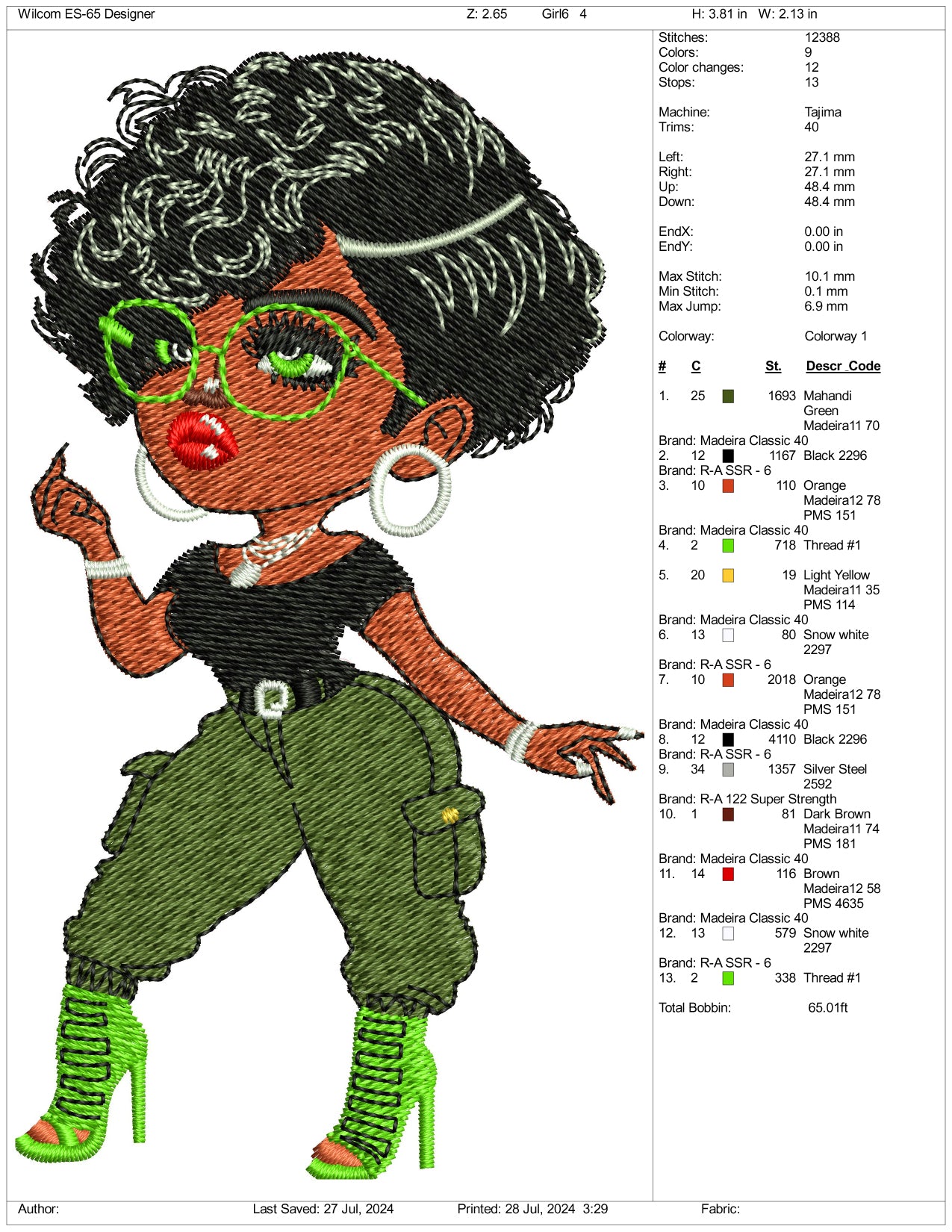 Glamorous Chibi Doll v2 Embroidery Files - 3 Size's Embroidery  Files - 3 Size's