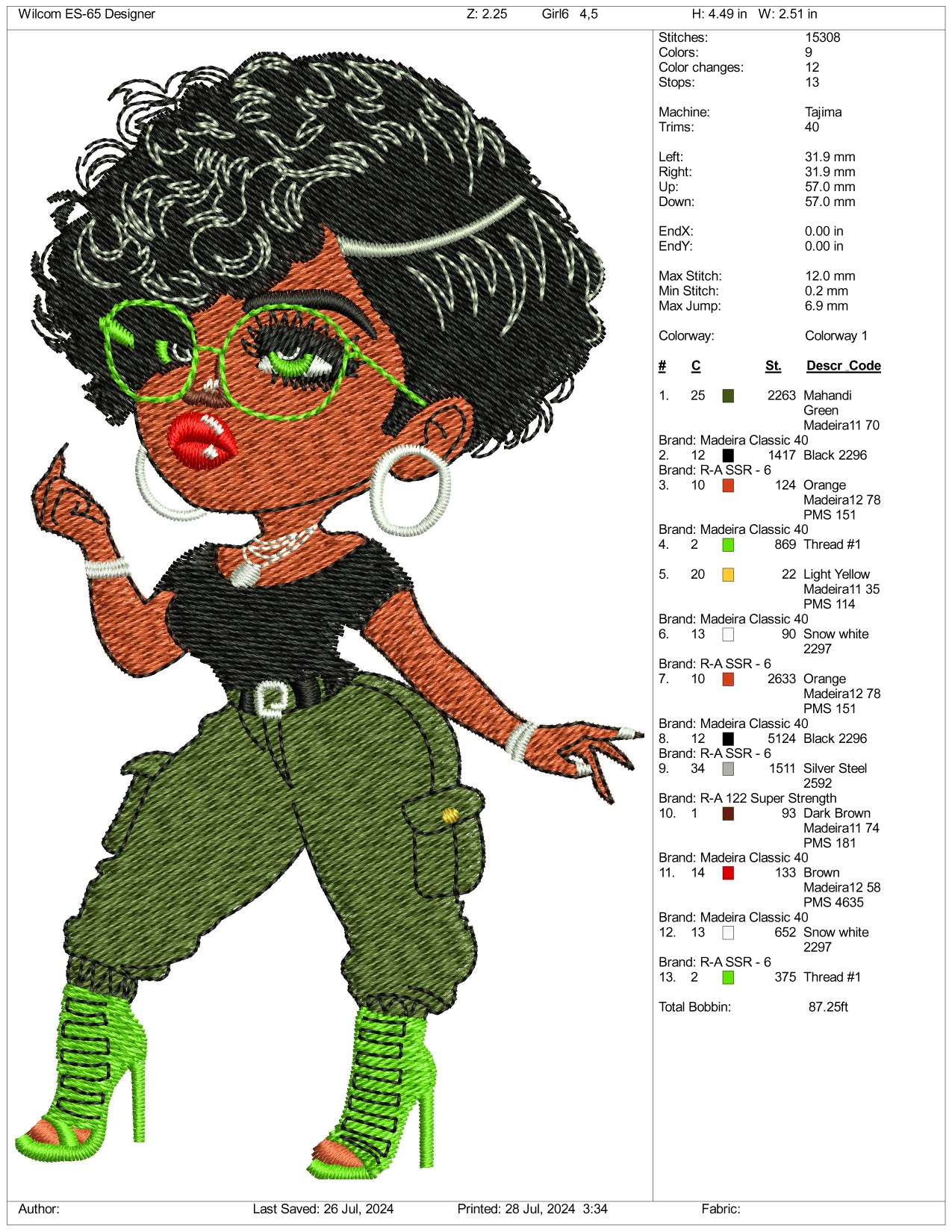 Glamorous Chibi Doll v2 Embroidery Files - 3 Size's Embroidery  Files - 3 Size's