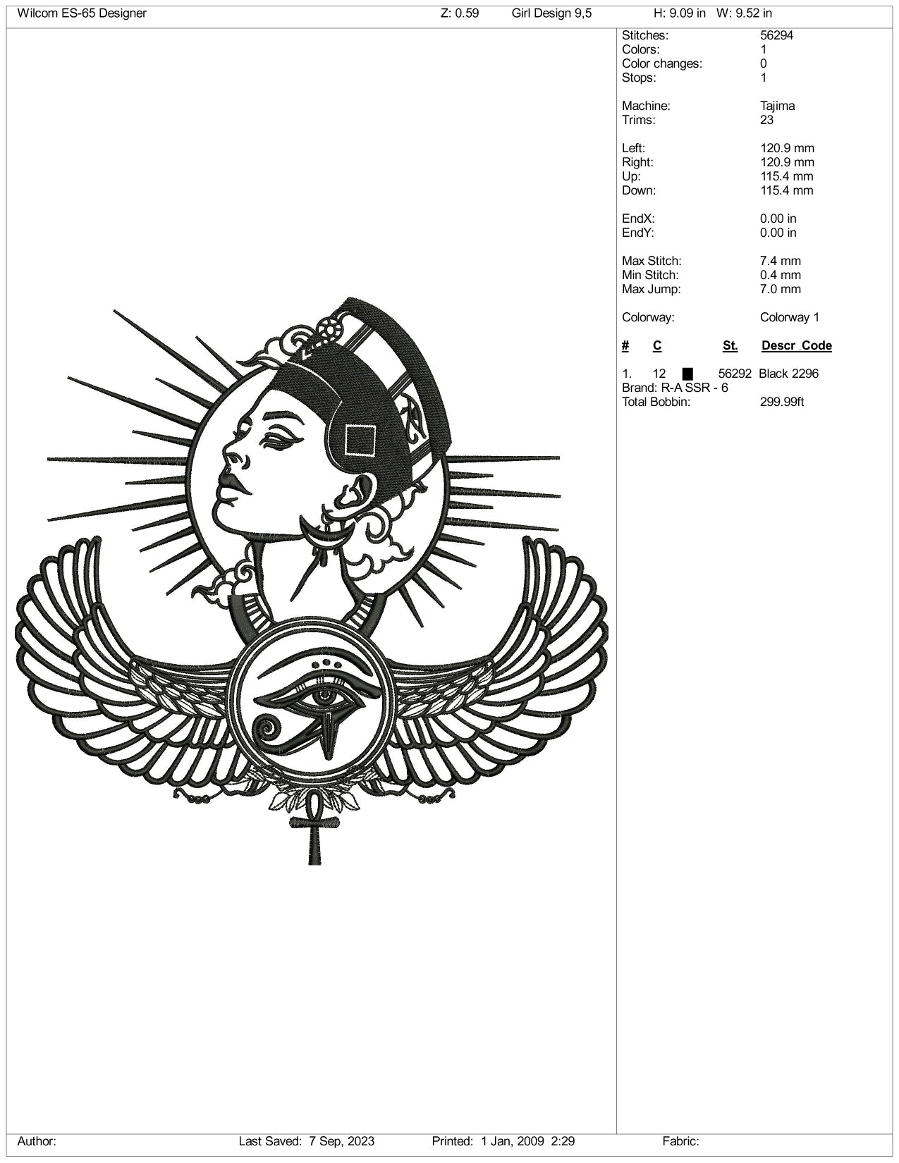 Egyptian Girl Embroidery Design Files - 3 Size's