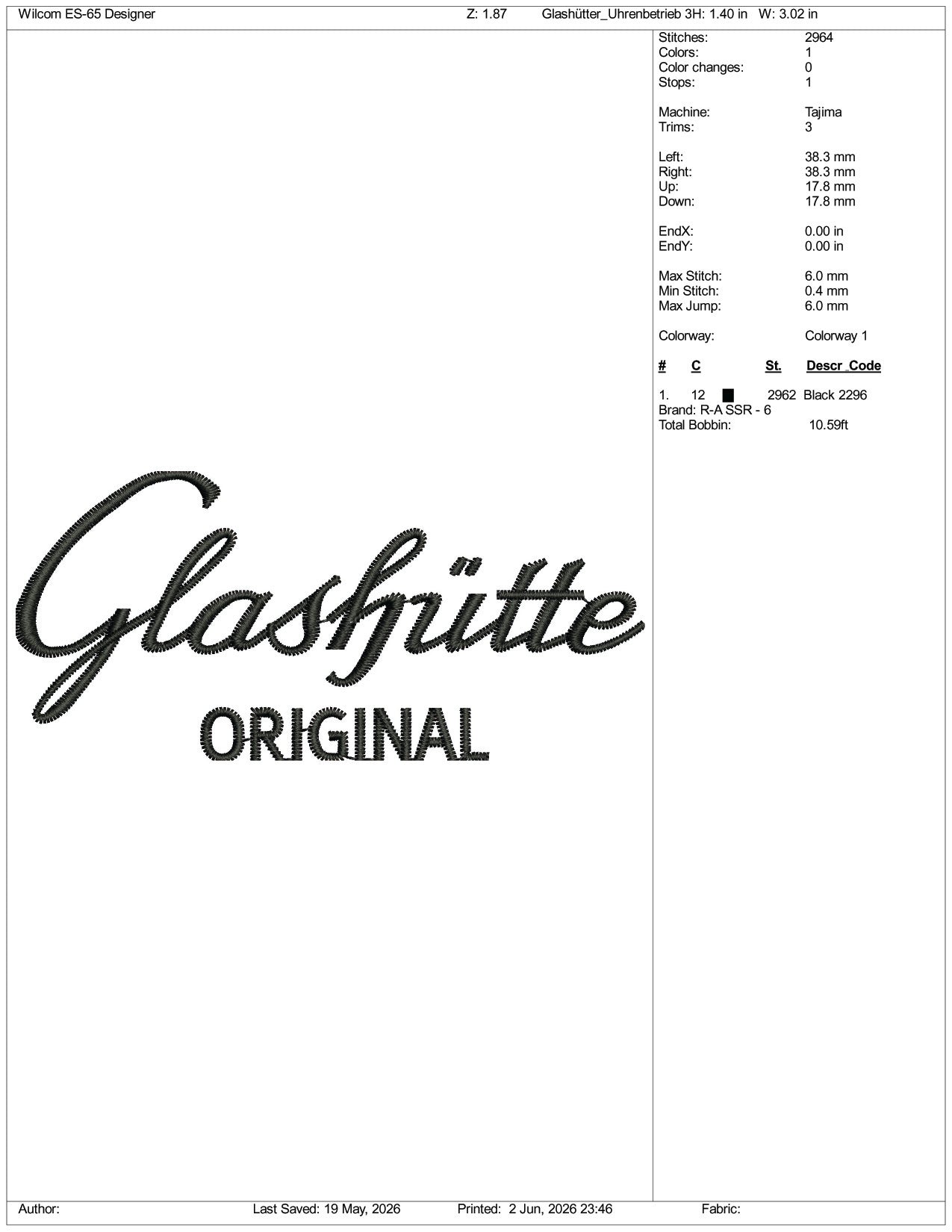 Glashutte Original Logo Embroidery Design Files - 3 Size's