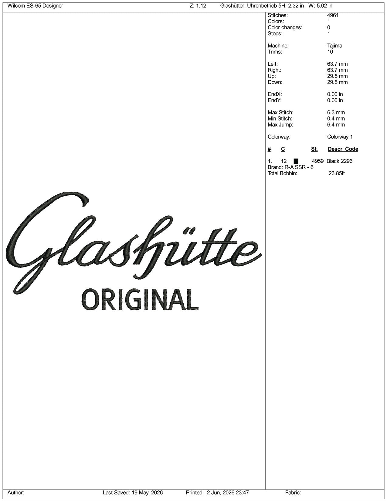 Glashutte Original Logo Embroidery Design Files - 3 Size's