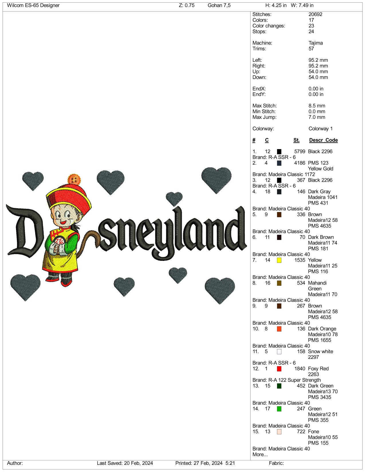 Baby Gohan Disneyland Embroidery Design Files - 3 Size's