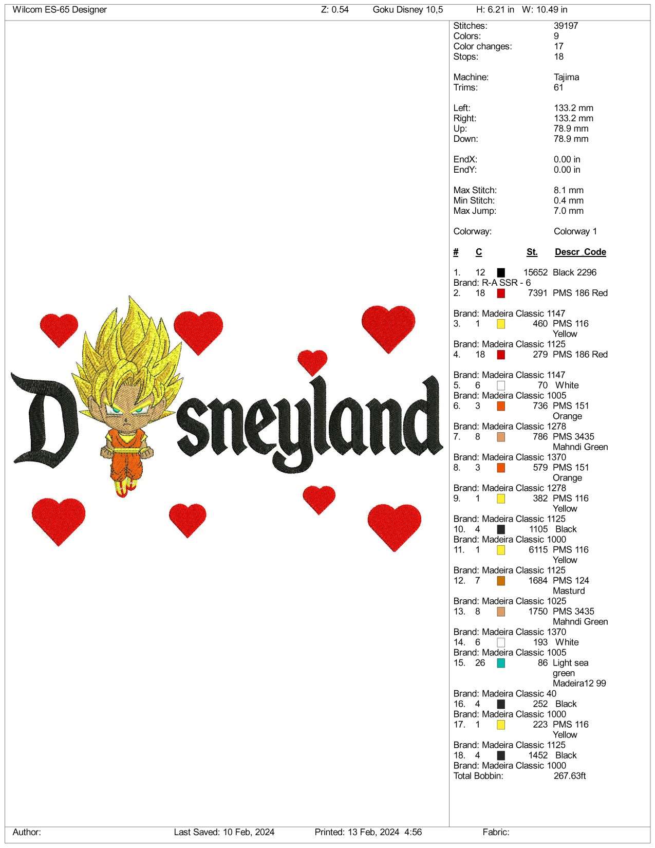 Chibi Saiyan Goku Disneyland Embroidery Design Files - 3 Size's