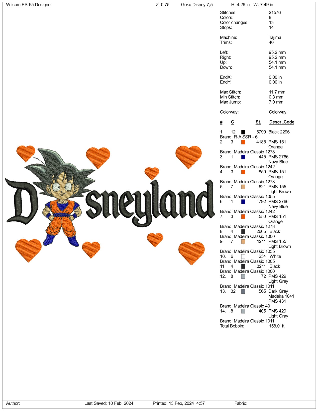 Chibi Goku Disneyland Embroidery Design Files - 3 Size's