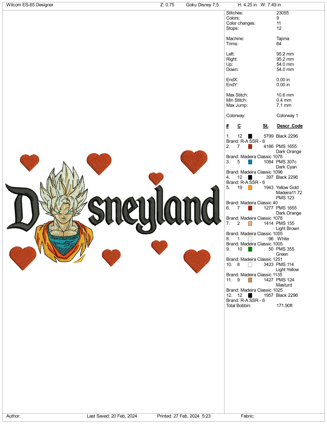 Super Saiyan Goku Disneyland Embroidery Design Files - 3 Size's