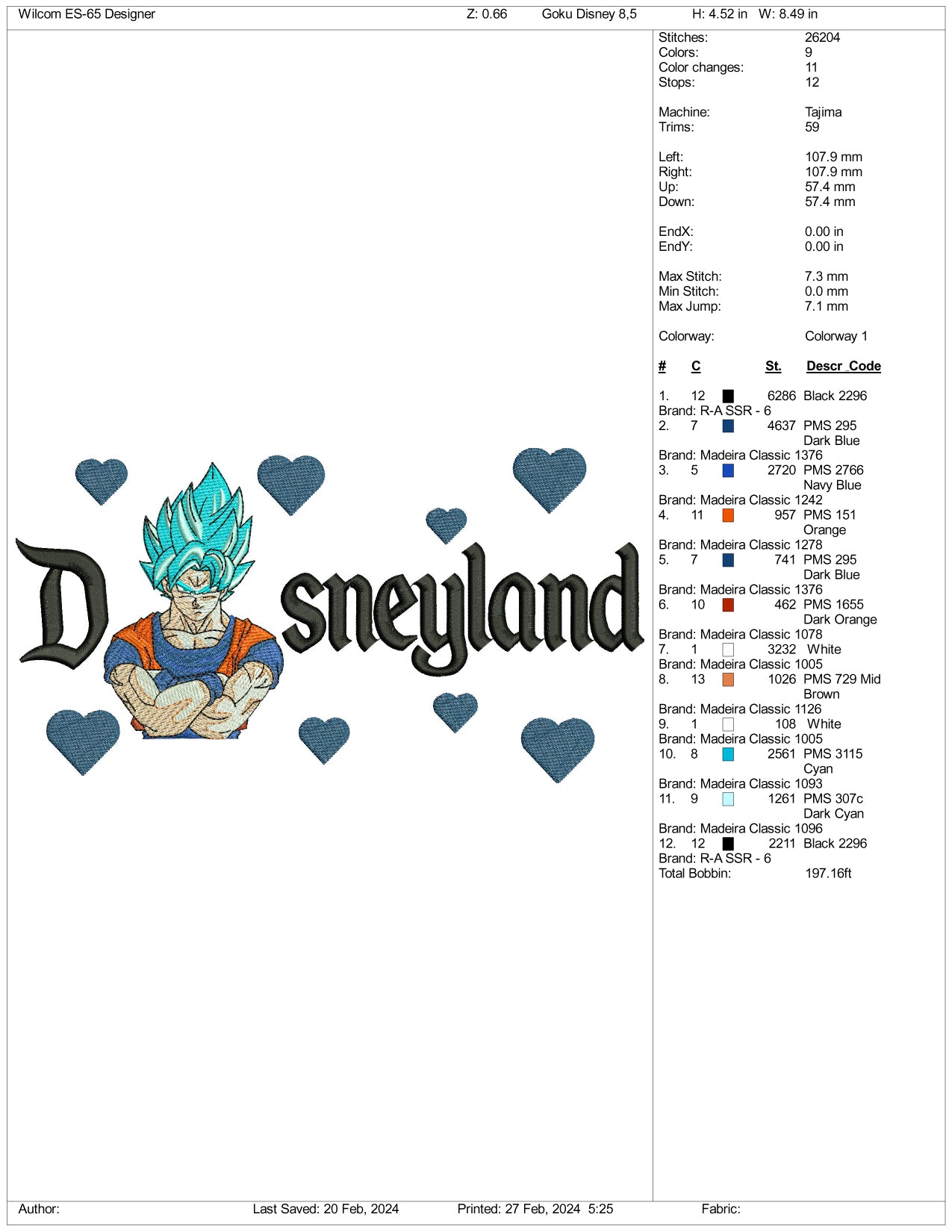 Super Saiyan Goku v2 Disneyland Embroidery Design Files - 3 Size's