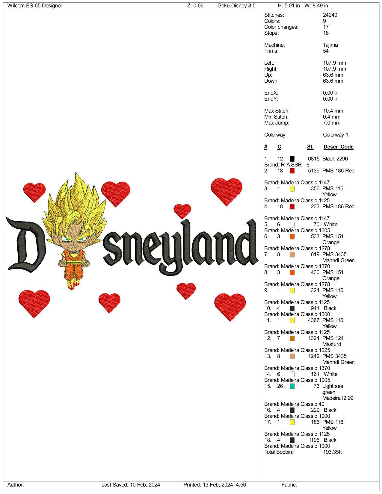 Chibi Saiyan Goku Disneyland Embroidery Design Files - 3 Size's