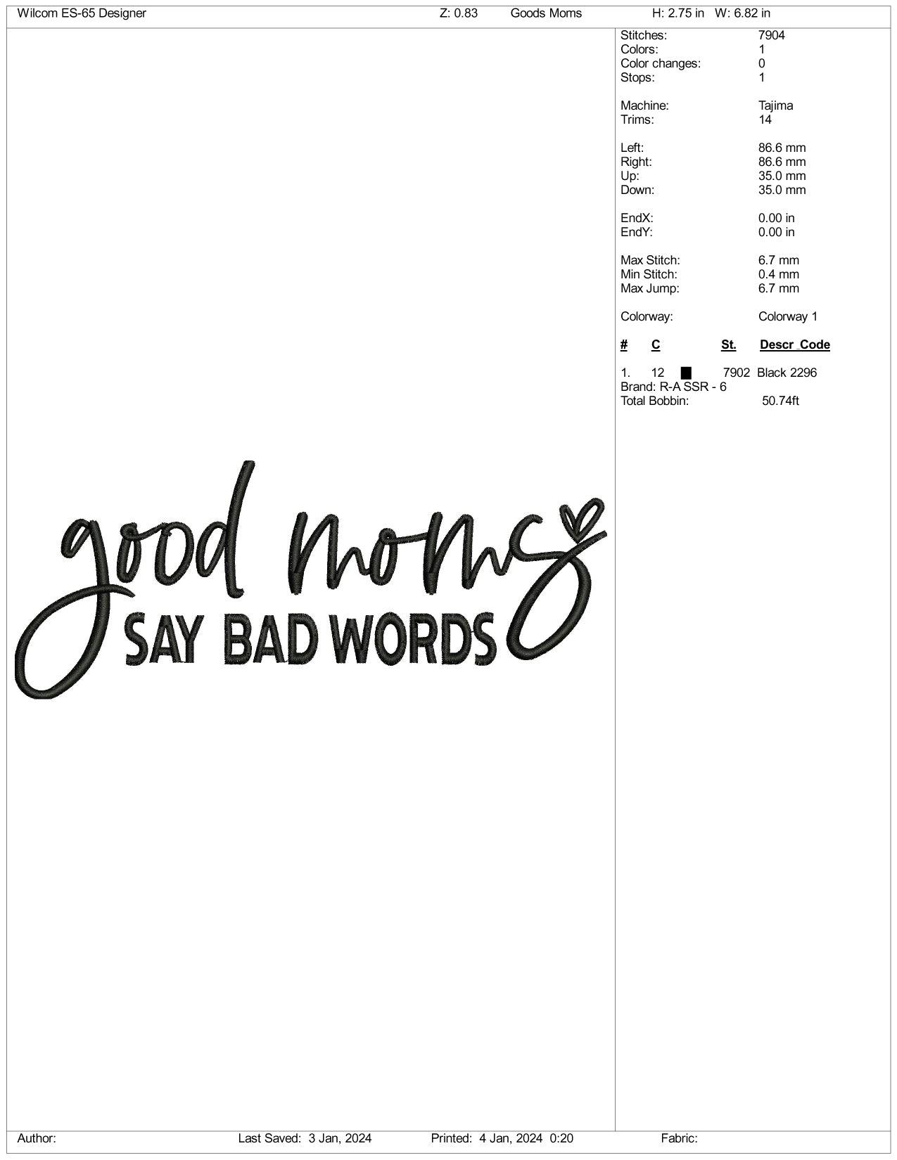 Good Never Say Bad Words Embroidery Design Files - 3 Size's