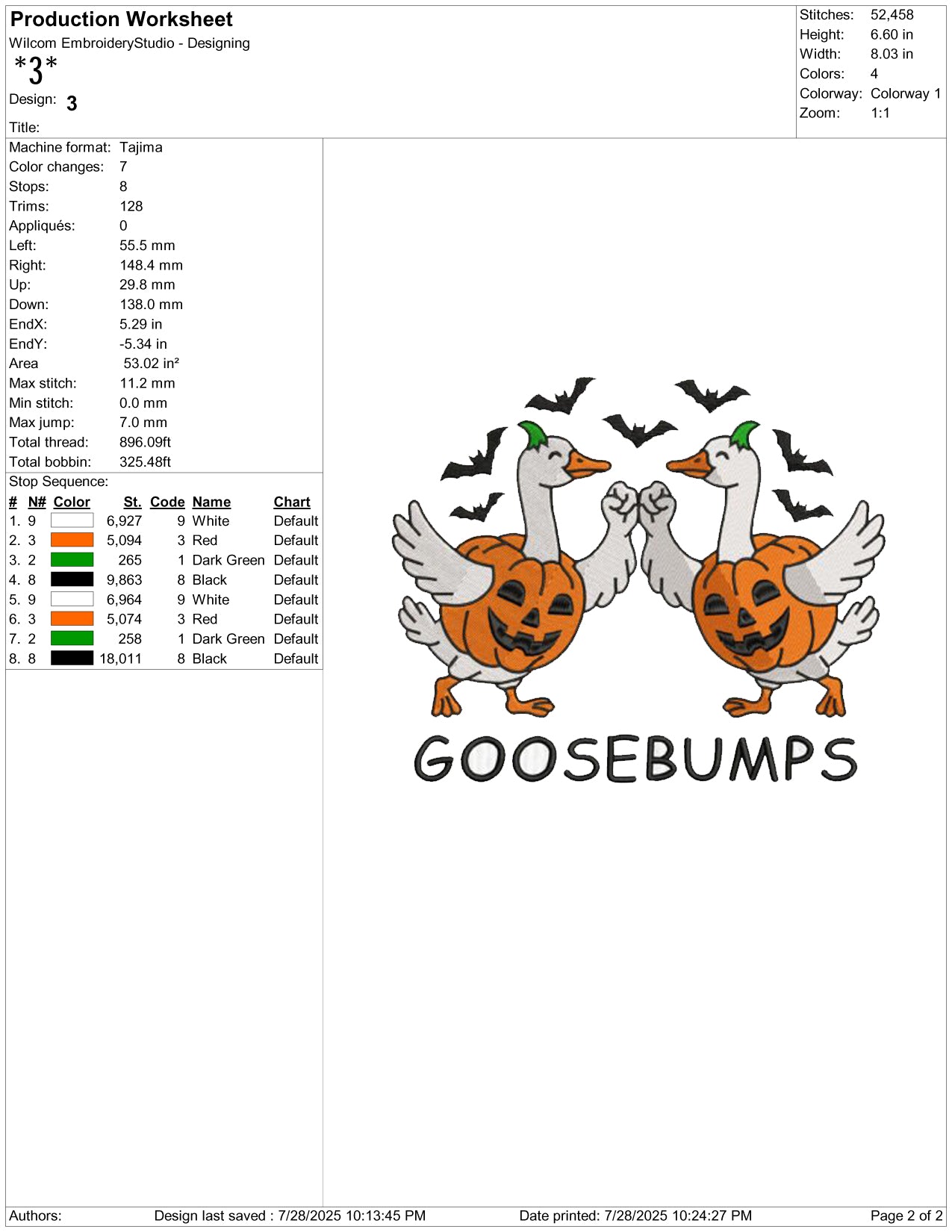 Goosebumps Ducks Embroidery Design Files - 1 Size