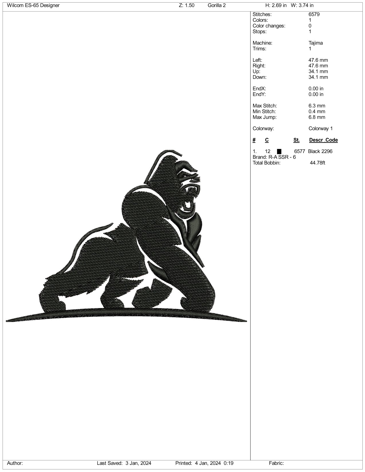 Godzilla Embroidery Design Files - 3 Size's