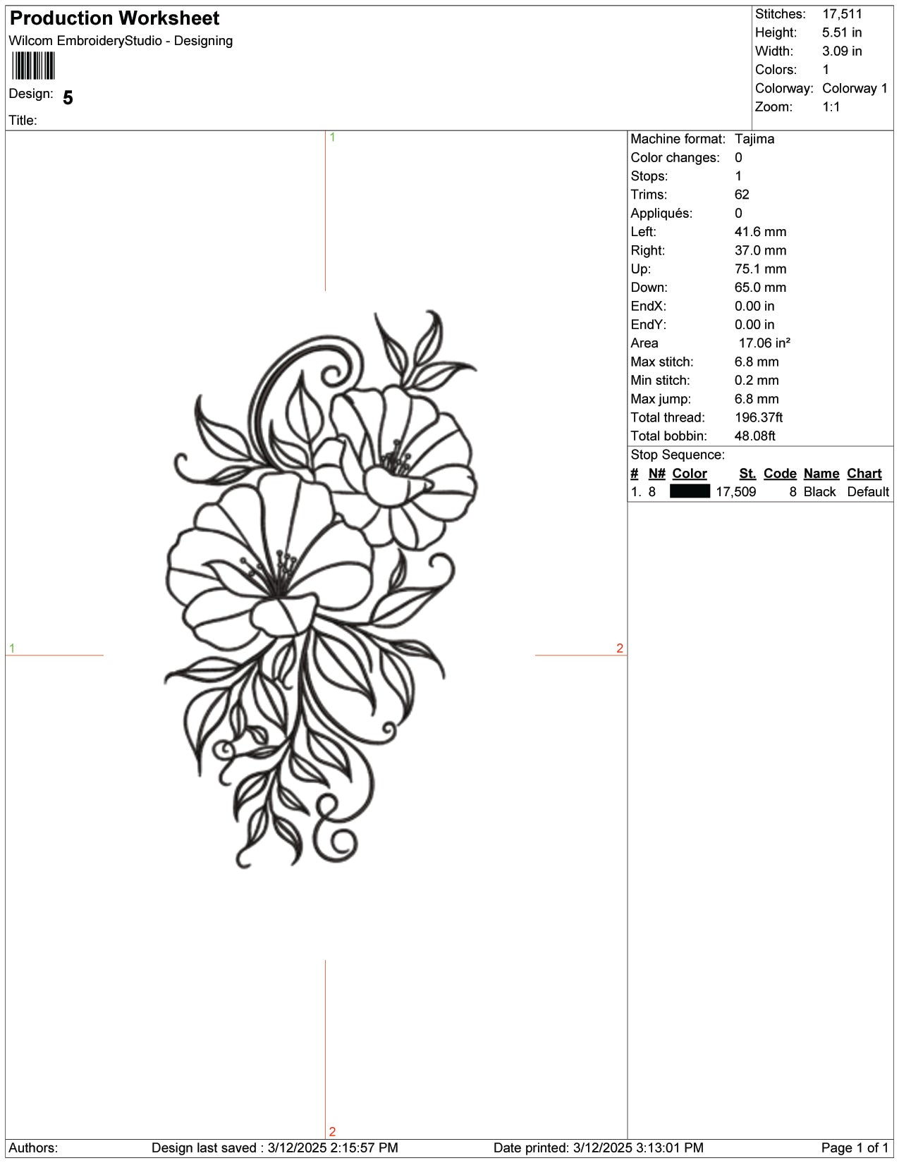 Graceful Floral Vine Embroidery Design Files - 9 Size's