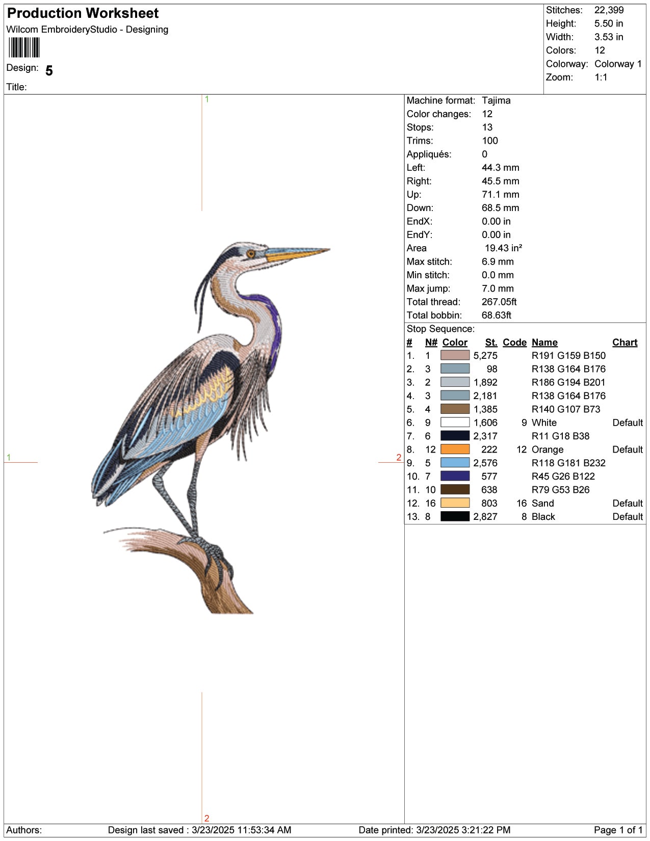 Graceful Heron Embroidery Design Files - 9 Size's
