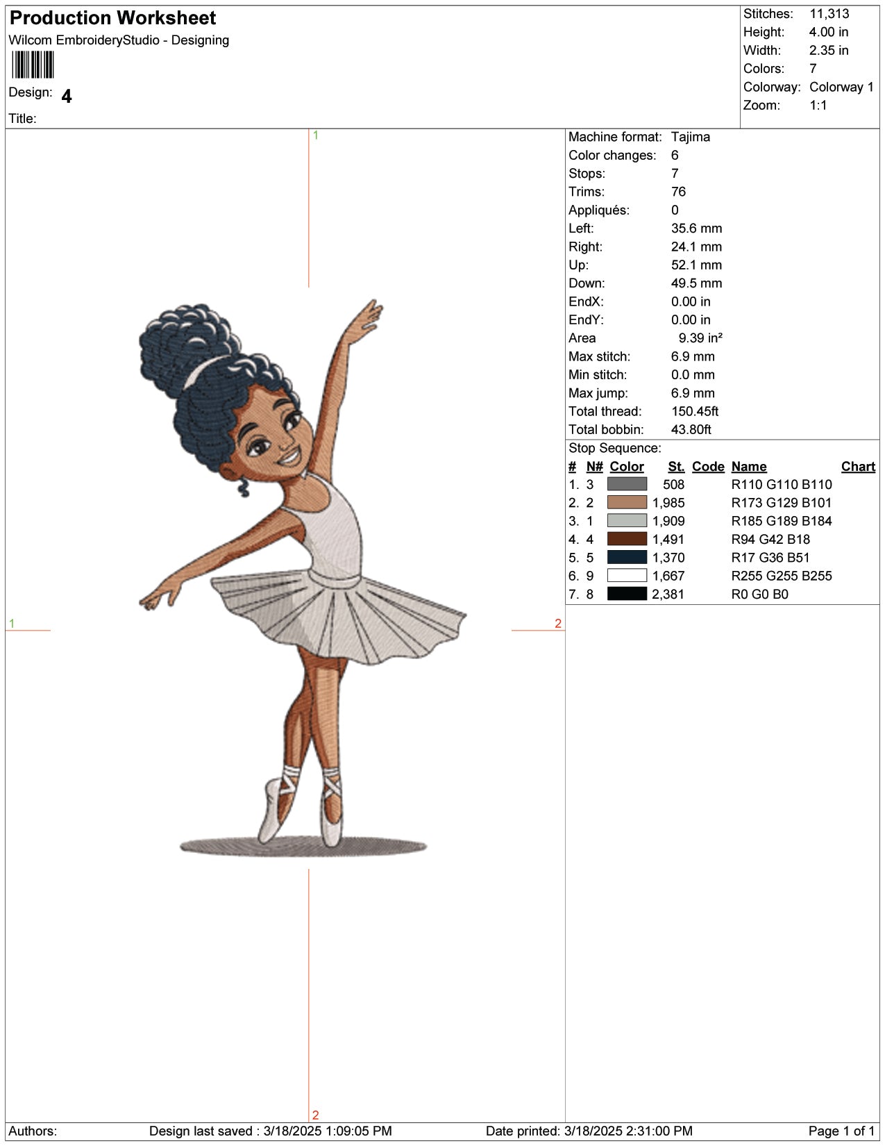 Graceful Little Ballerina Embroidery Design Files - 9 Size's