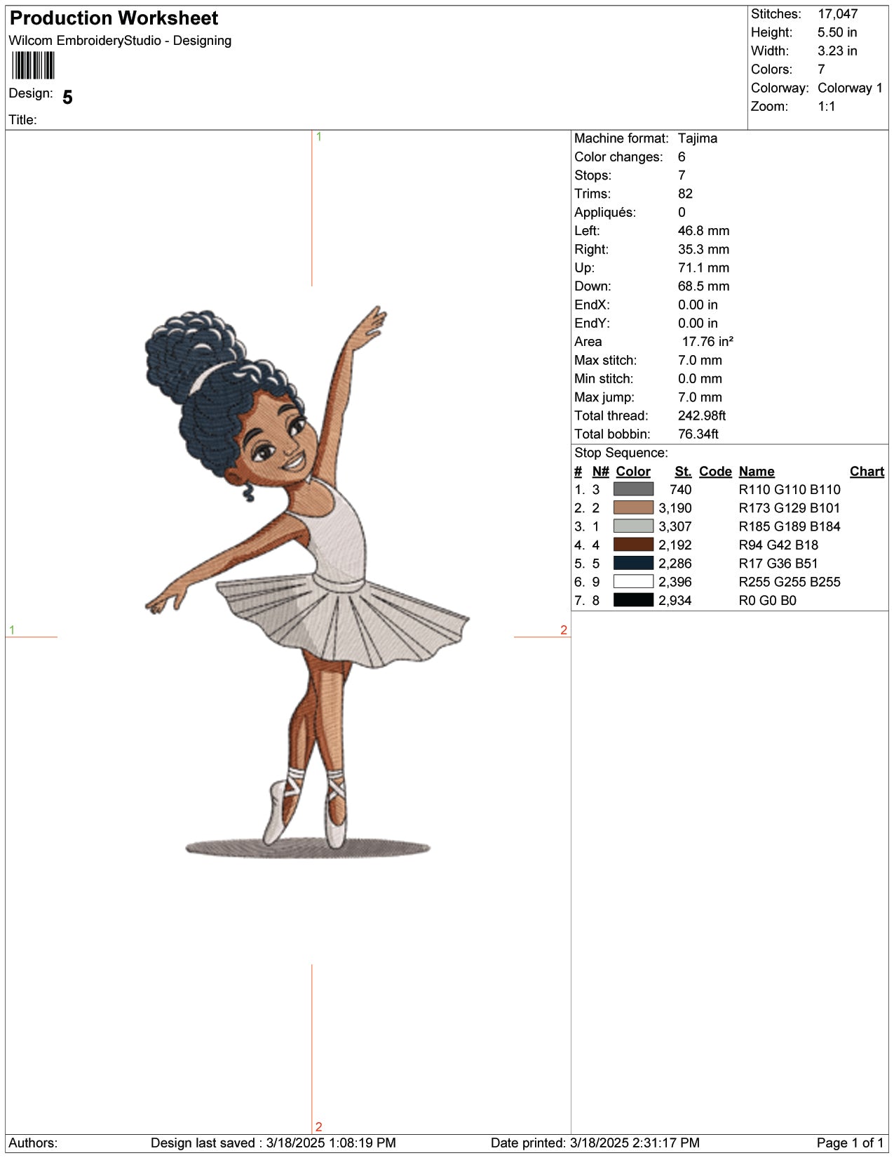Graceful Little Ballerina Embroidery Design Files - 9 Size's