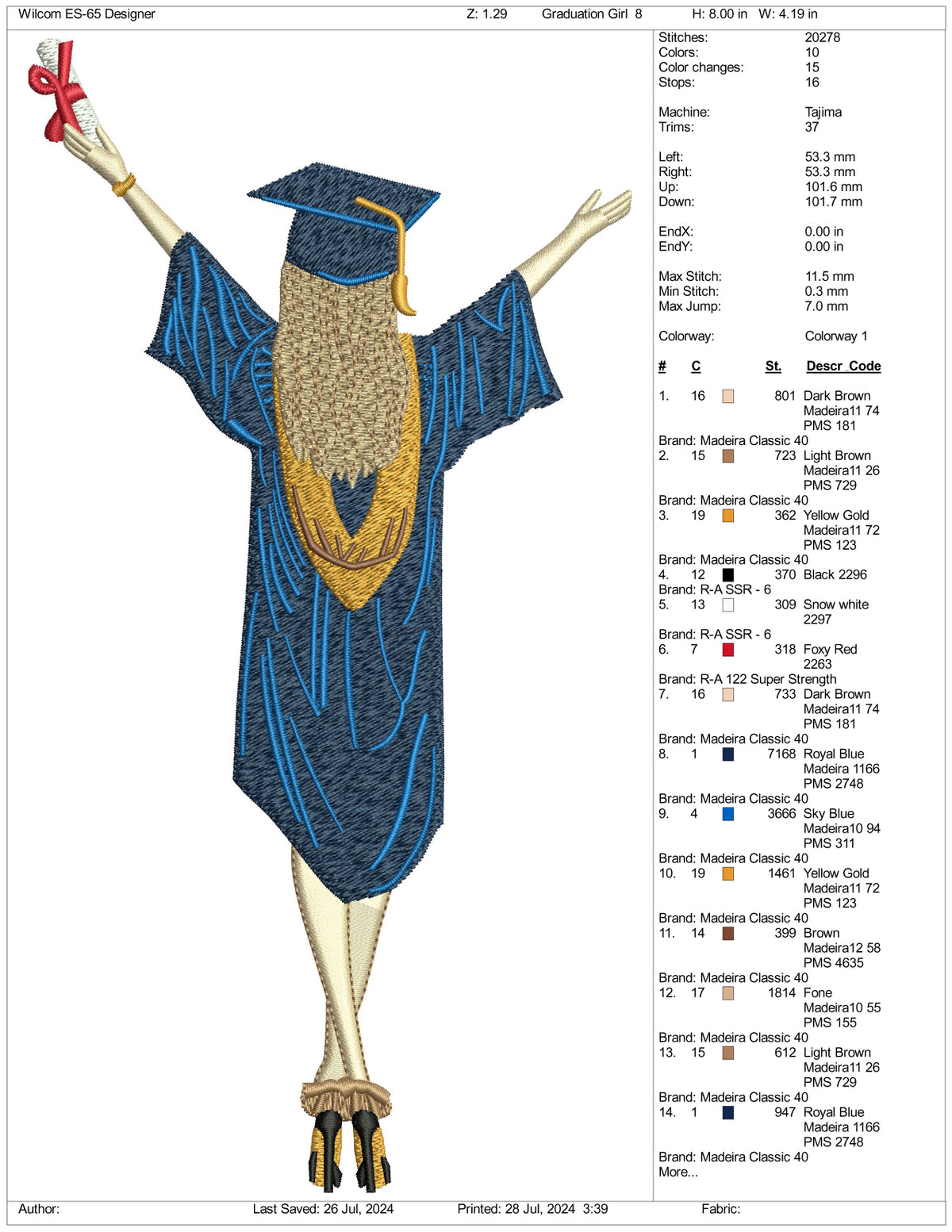 Girls Graduation Patterns Graduation Girl Embroidery Files - 3 Size's – Online Embroidery Designs