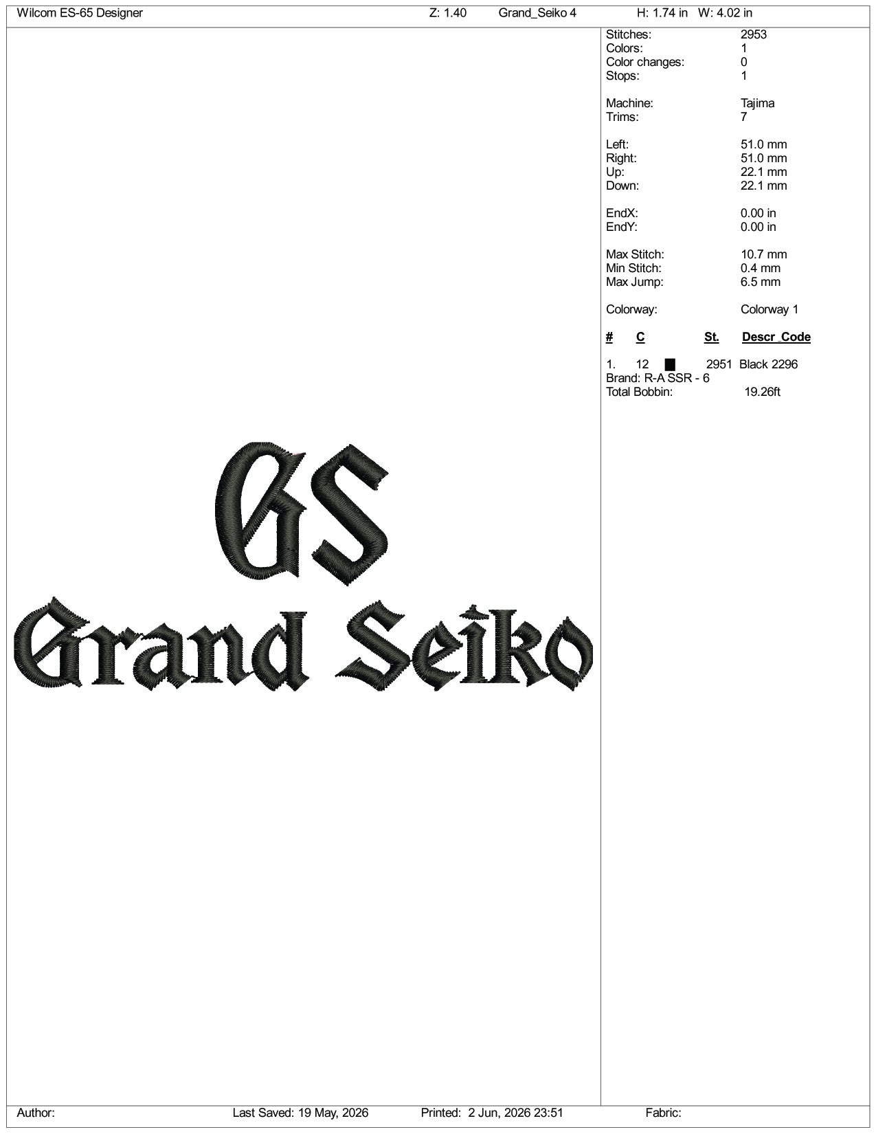 Grand Seiko Logo Embroidery Design Files - 3 Size's