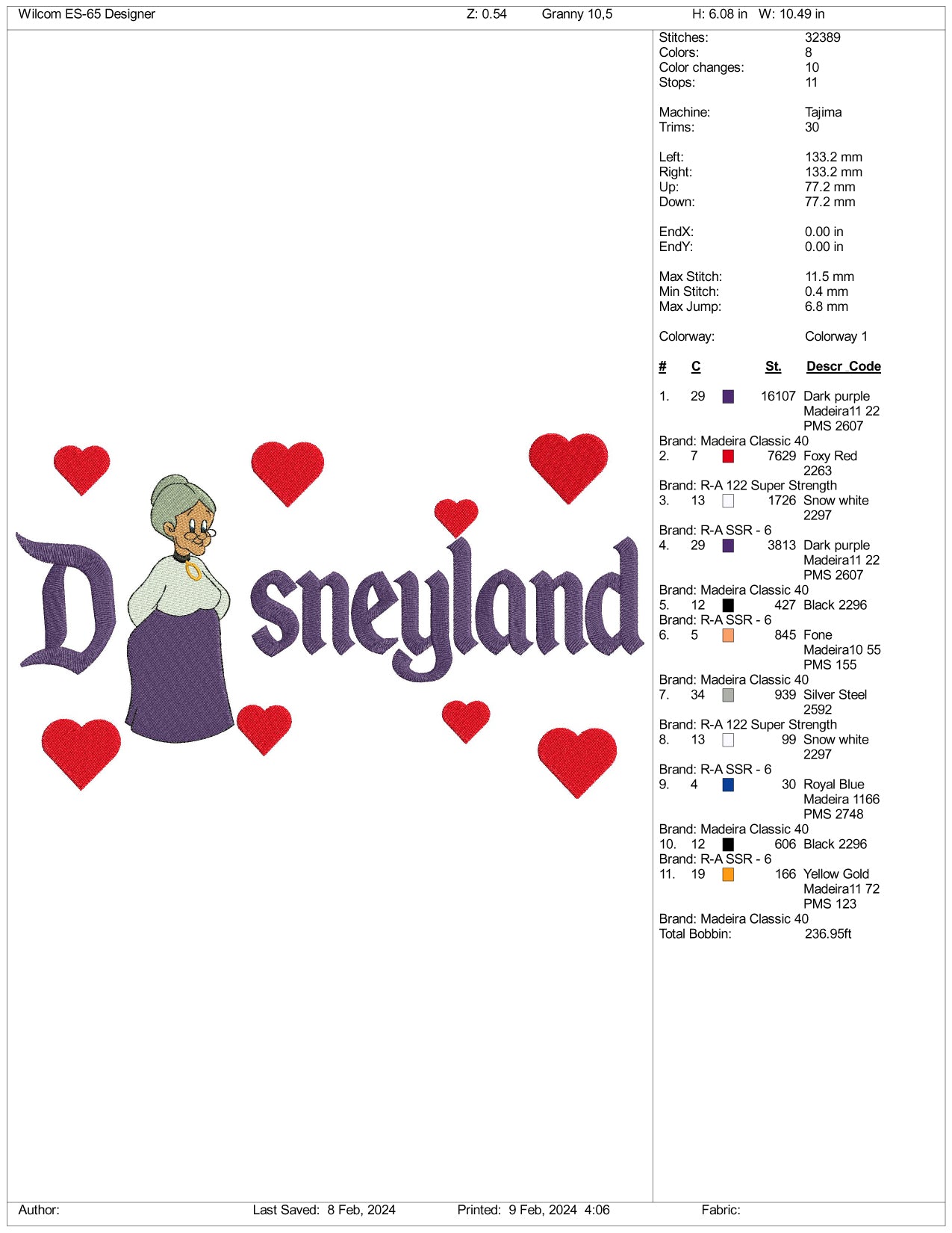 Granny Disneyland  Embroidery Design Files - 3 Size's