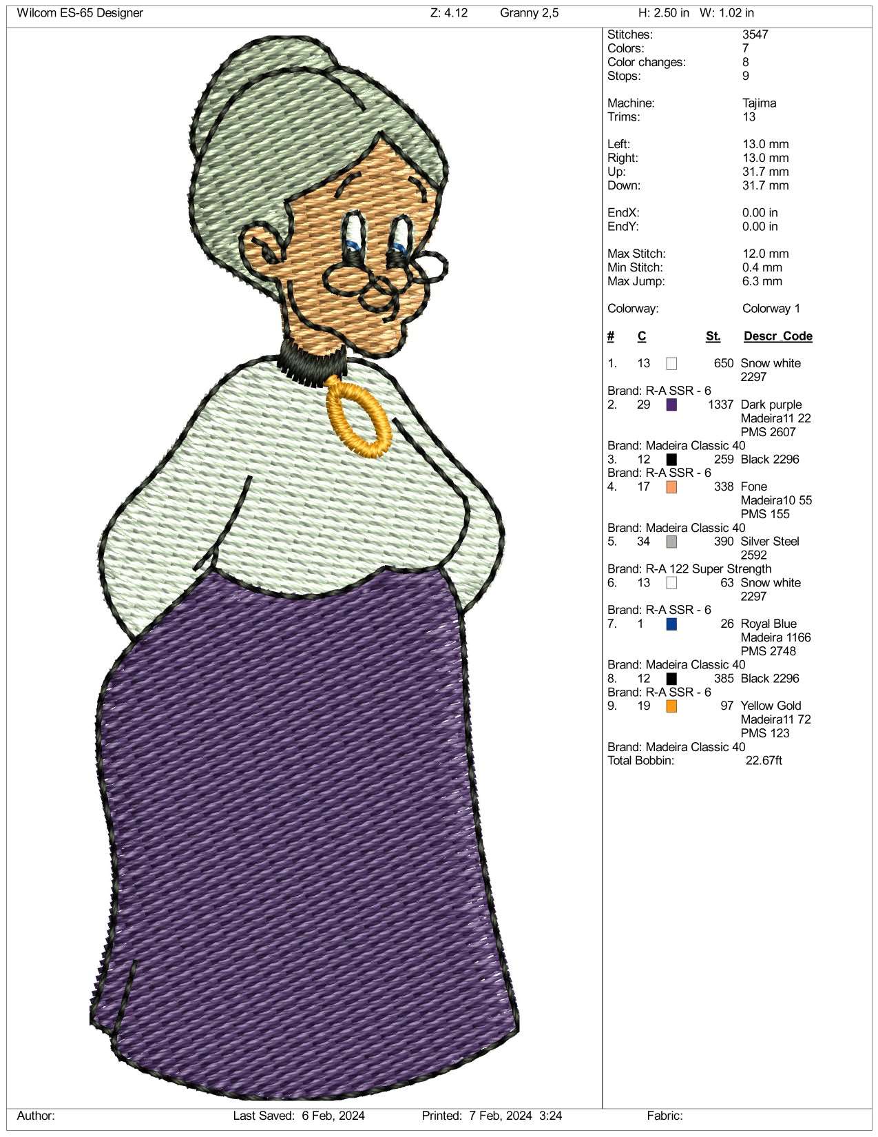 Granny Embroidery Design Files - 3 Size's