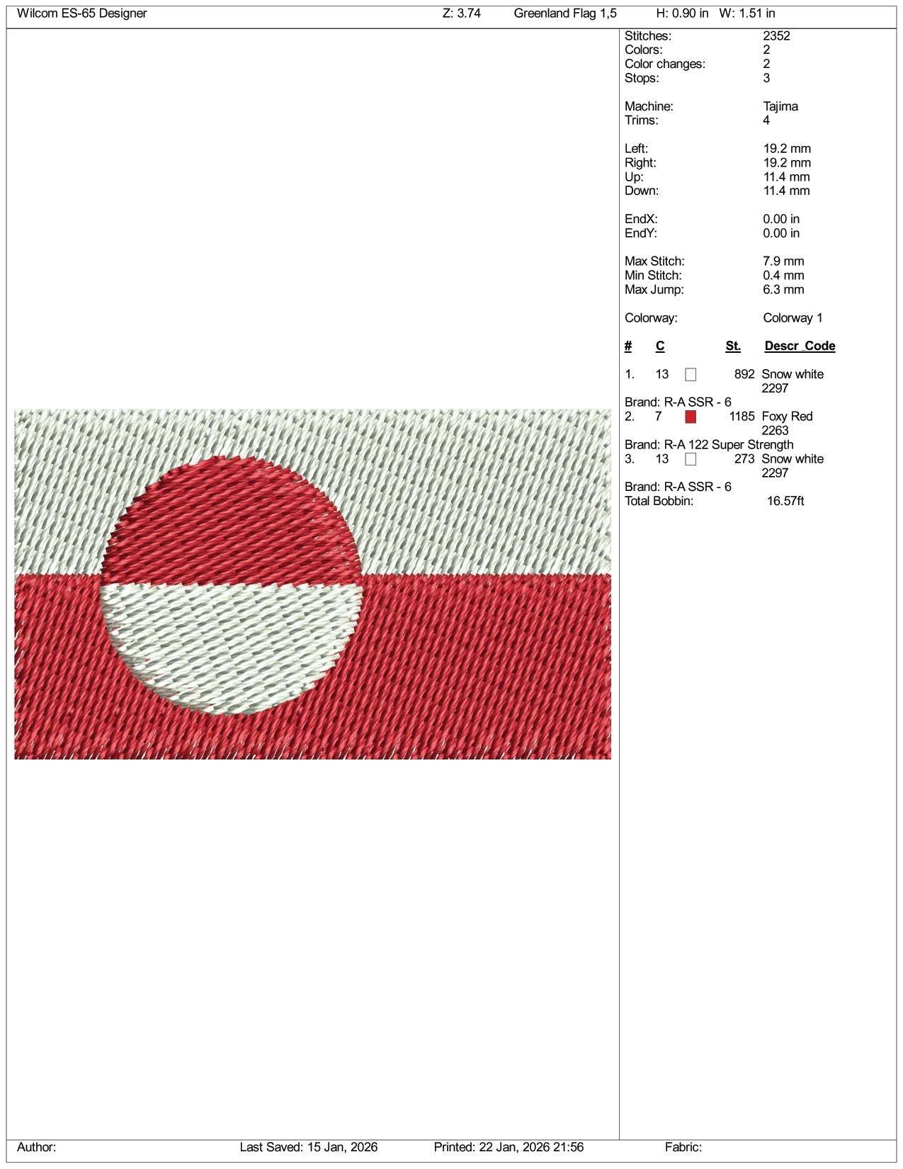 Greenland Flag Embroidery Design Files - 3 Size's