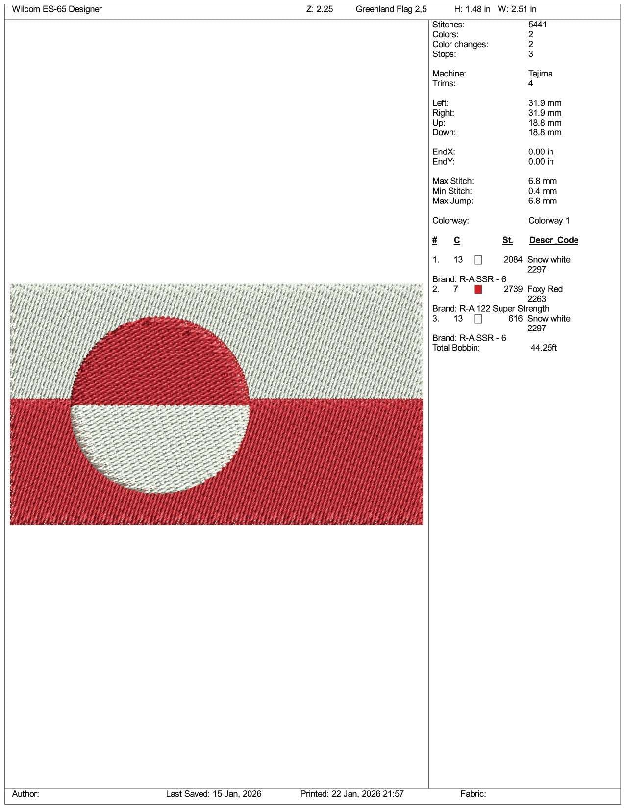 Greenland Flag Embroidery Design Files - 3 Size's