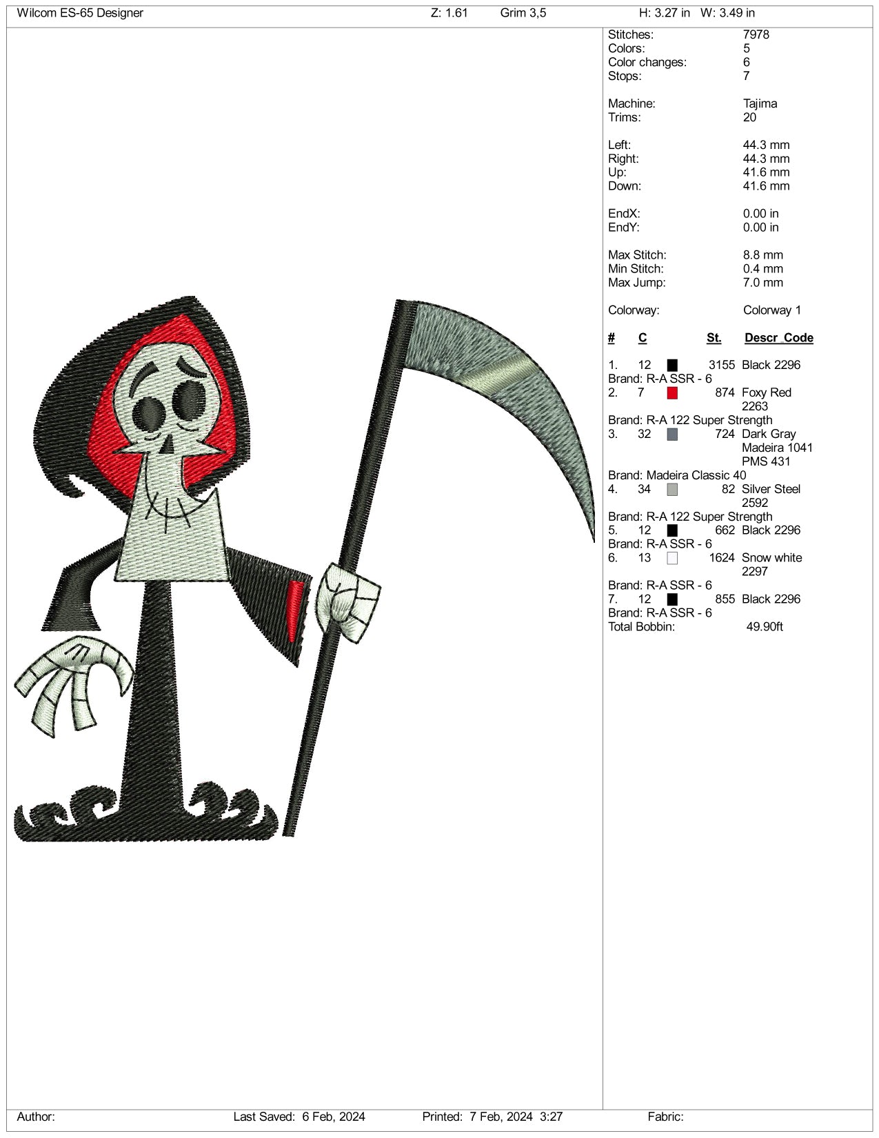 Grim Reaper Embroidery Design Files - 3 Size's