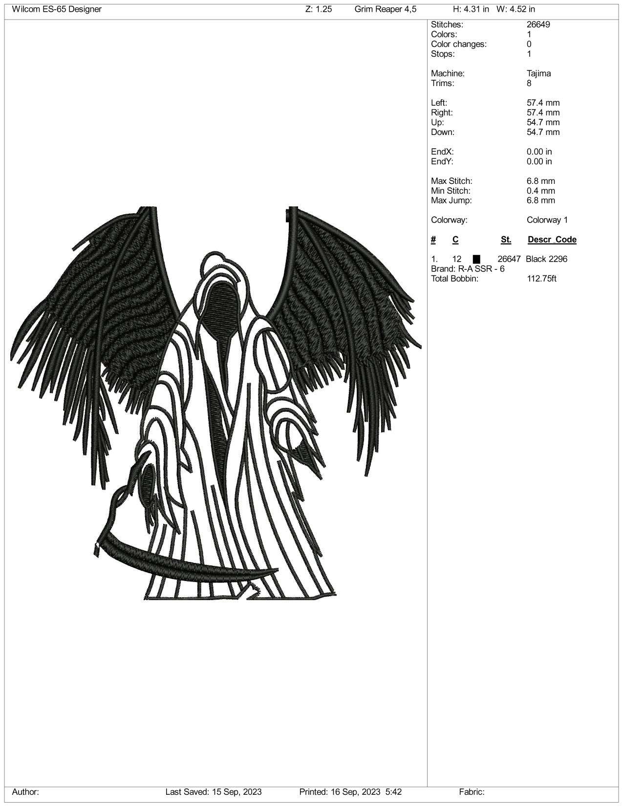 Angel Of Death Embroidery Design Files - 3 Size's