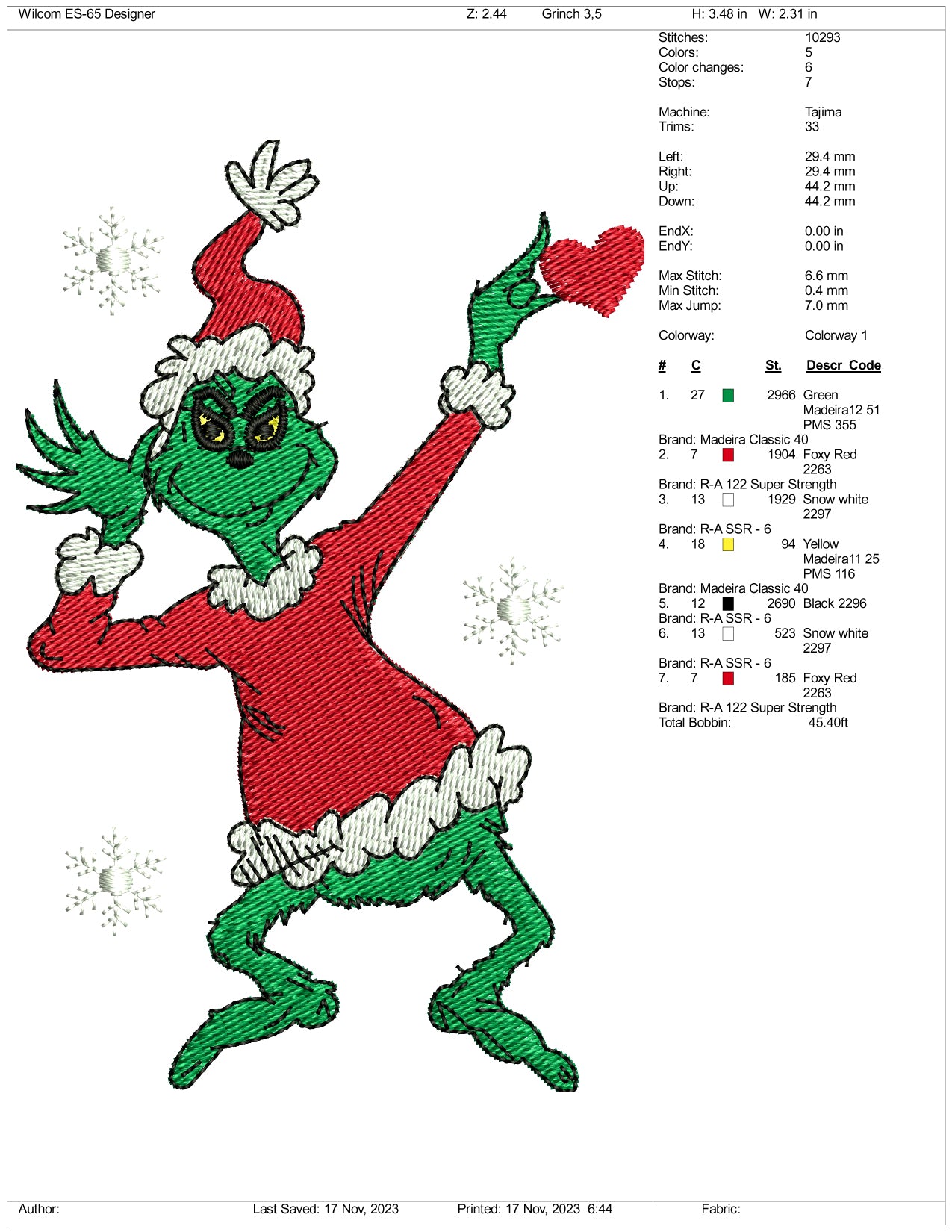 Santa Grinch v3 Embroidery Design Files - 3 Size's