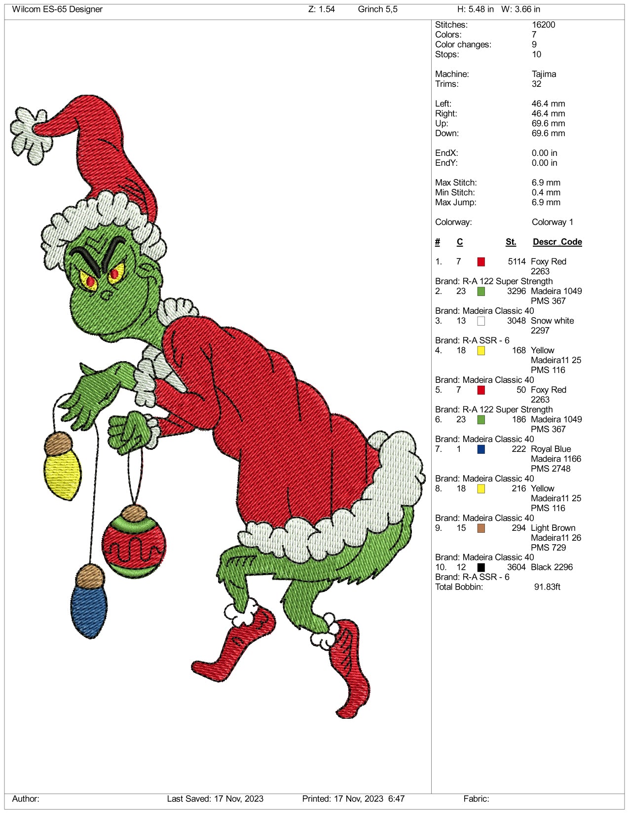 Santa Grinch v4 Embroidery Design Files - 3 Size's