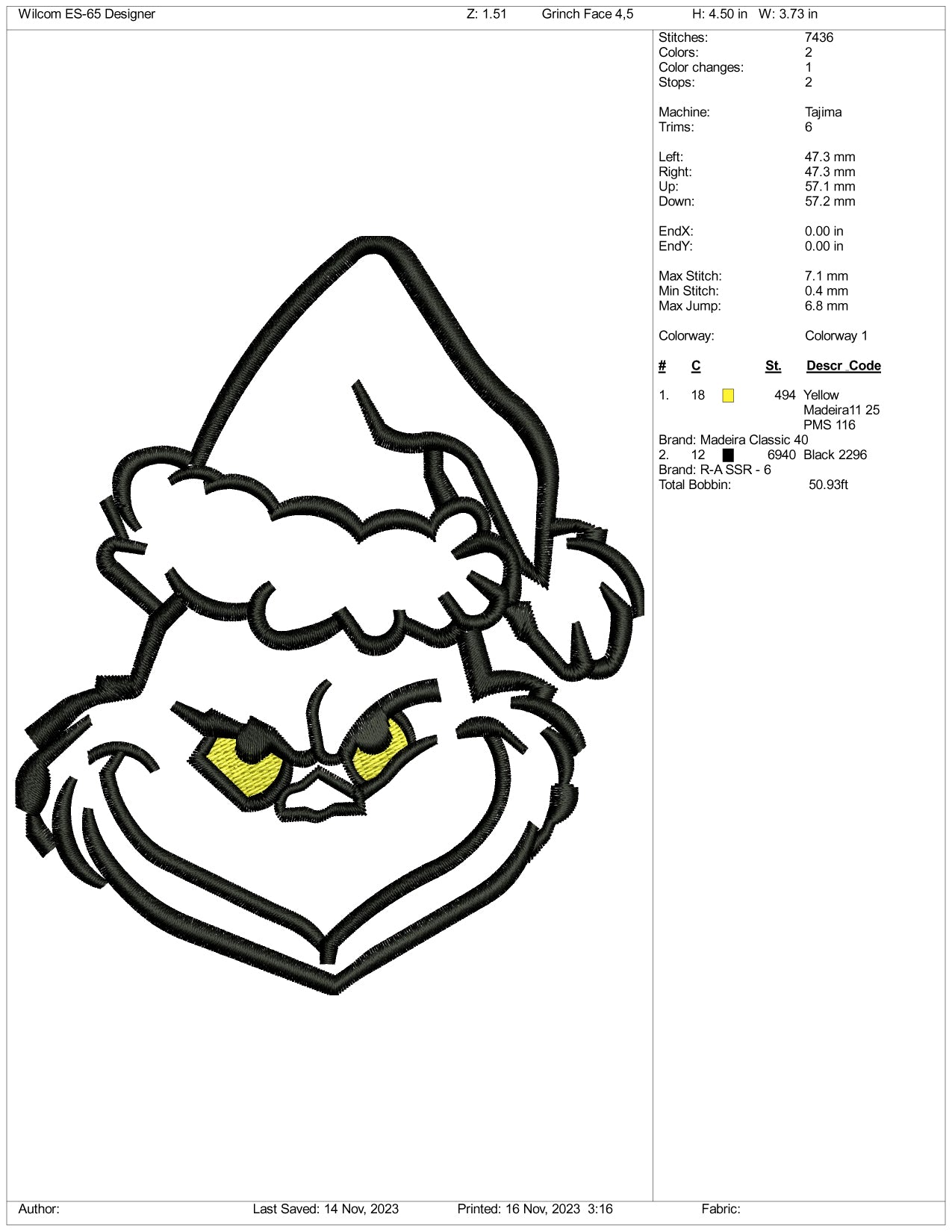 Grinch Face v3 Embroidery Design Files - 3 Size's