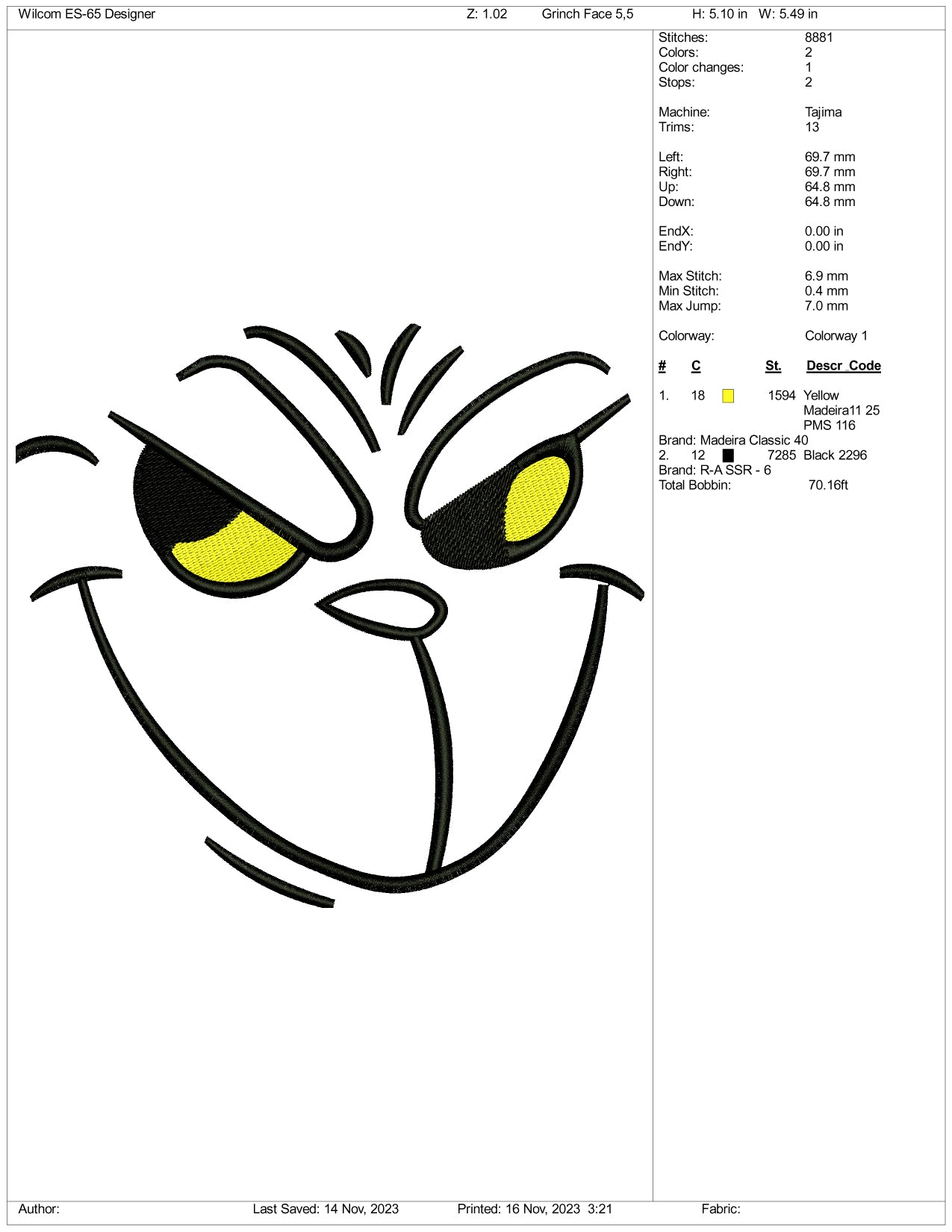 Grinch Smile Embroidery Design Files - 3 Size's