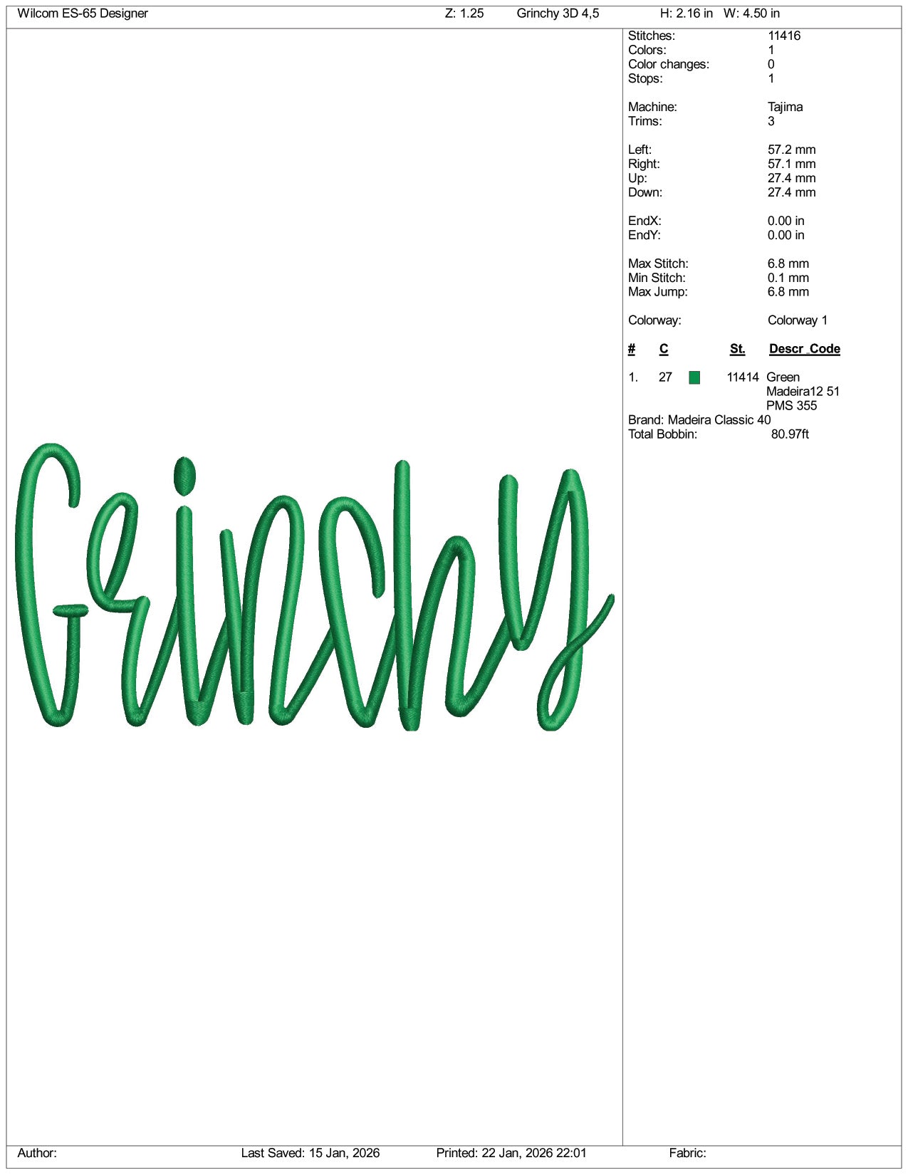 Grinchy Embroidery Design Files - 4 Size's