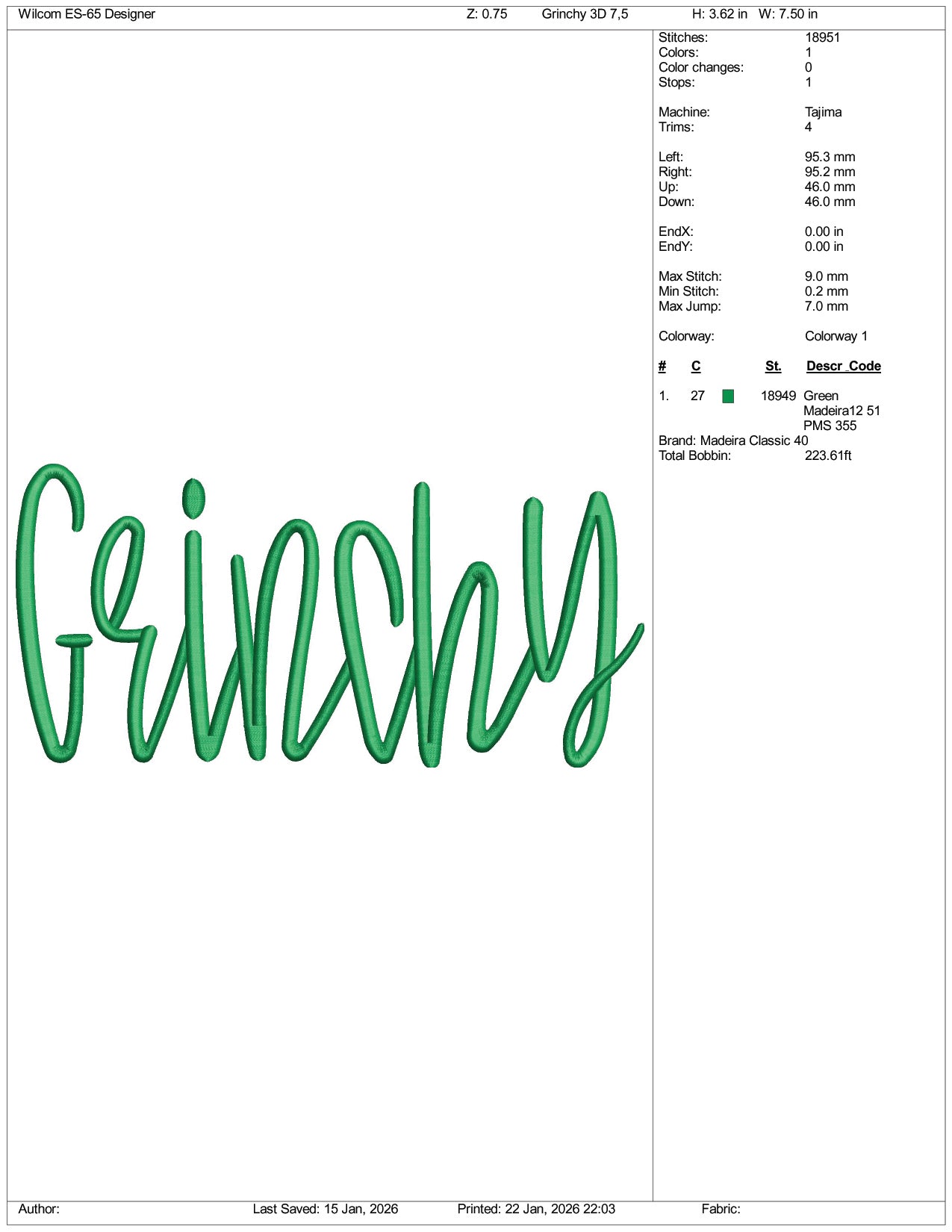 Grinchy Embroidery Design Files - 4 Size's