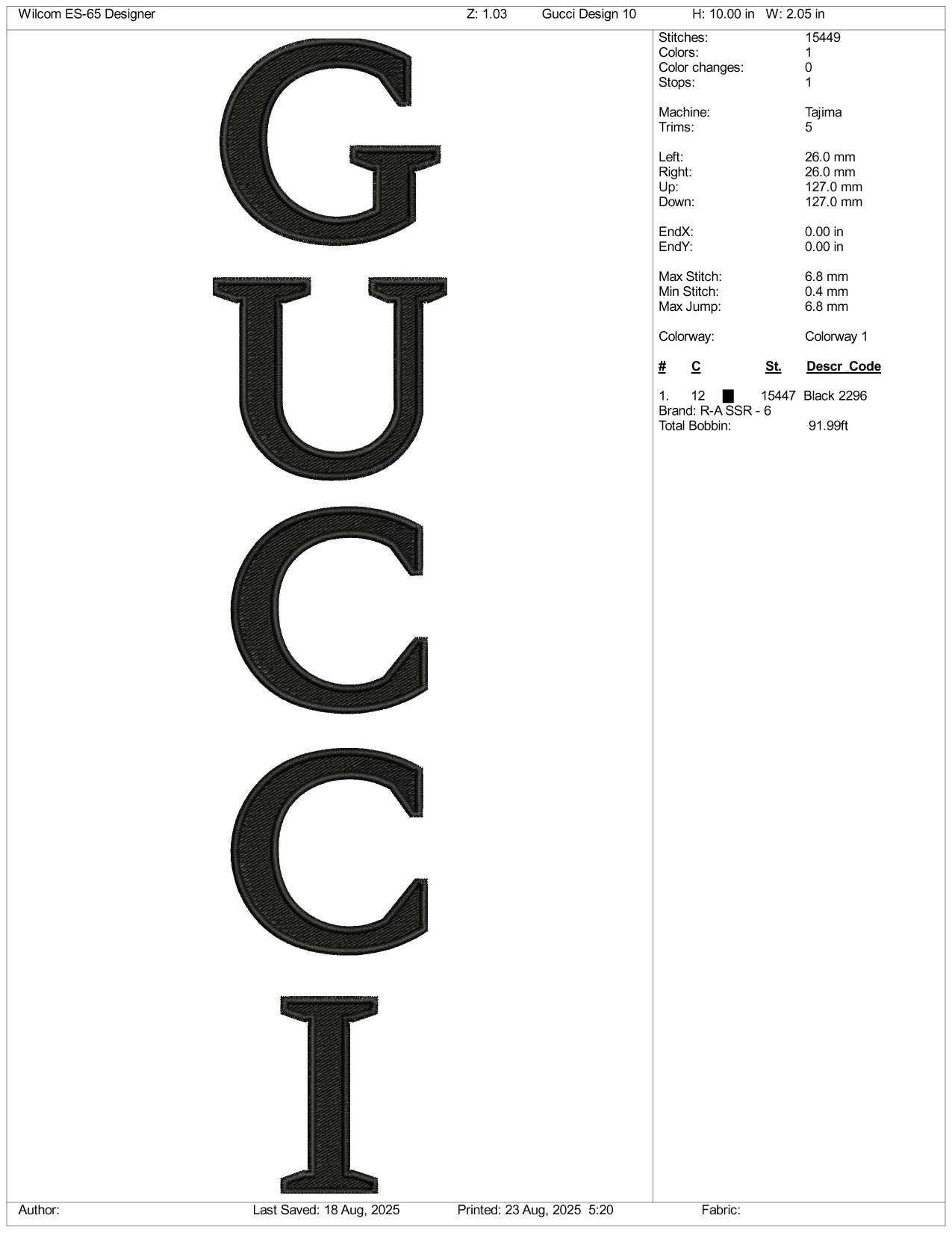 Gucci v2 Embroidery Files - 3 Size's