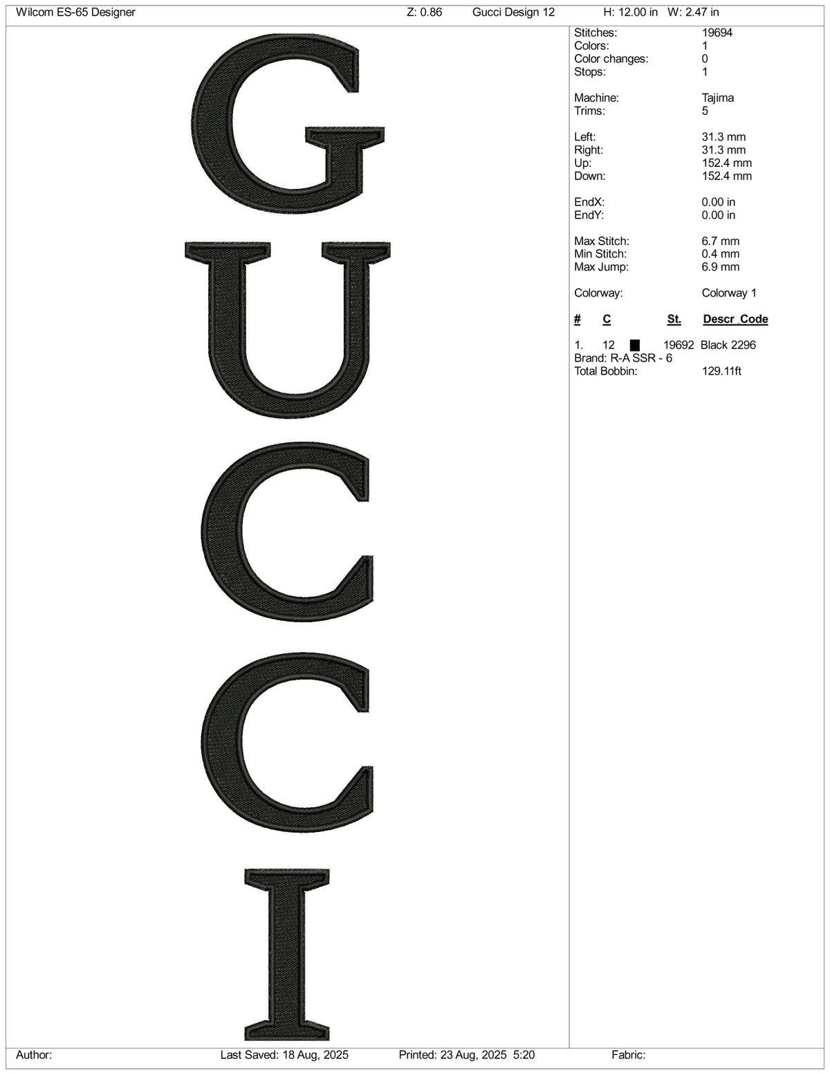 Gucci Line Design Gucci v2 Embroidery Files - 3 Size's – Online Embroidery Designs
