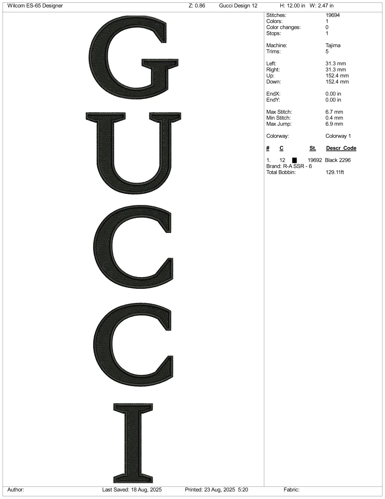 Gucci v2 Embroidery Files - 3 Size's