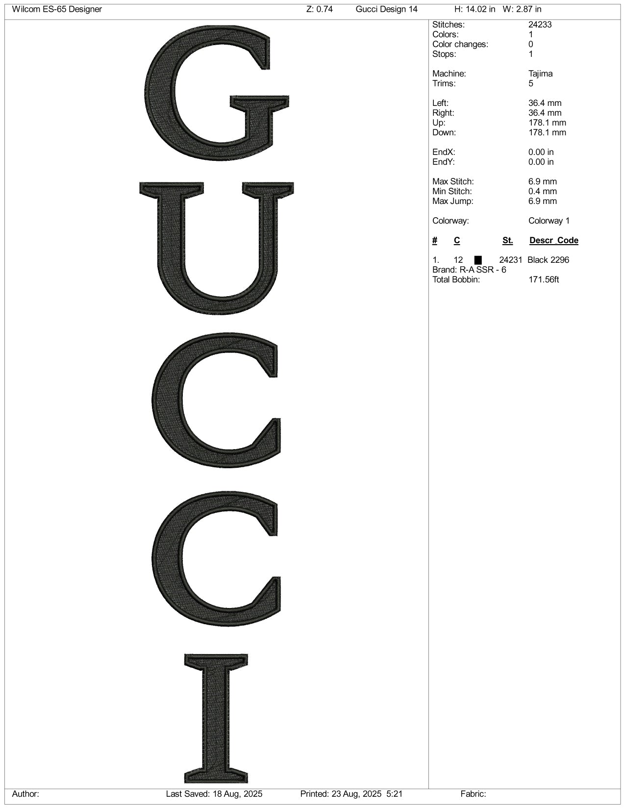 Gucci v2 Embroidery Files - 3 Size's
