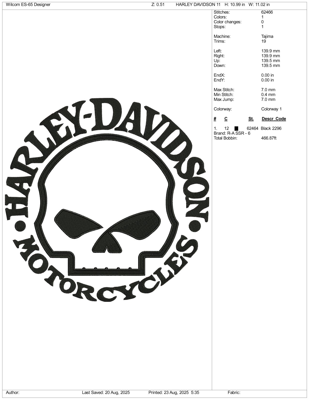 Harley Davidson Motorcycles Embroidery Files - 3 Size's