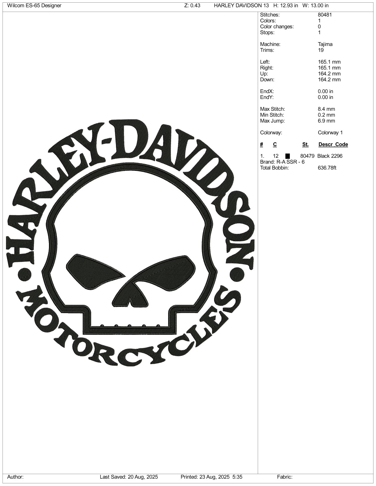 Harley Davidson Motorcycles Embroidery Files - 3 Size's