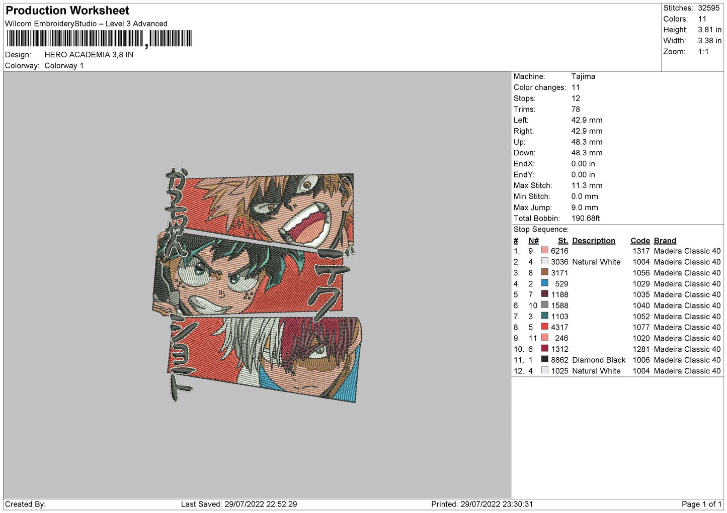 Hero Academia Embroidery Design Files - 4 Size's