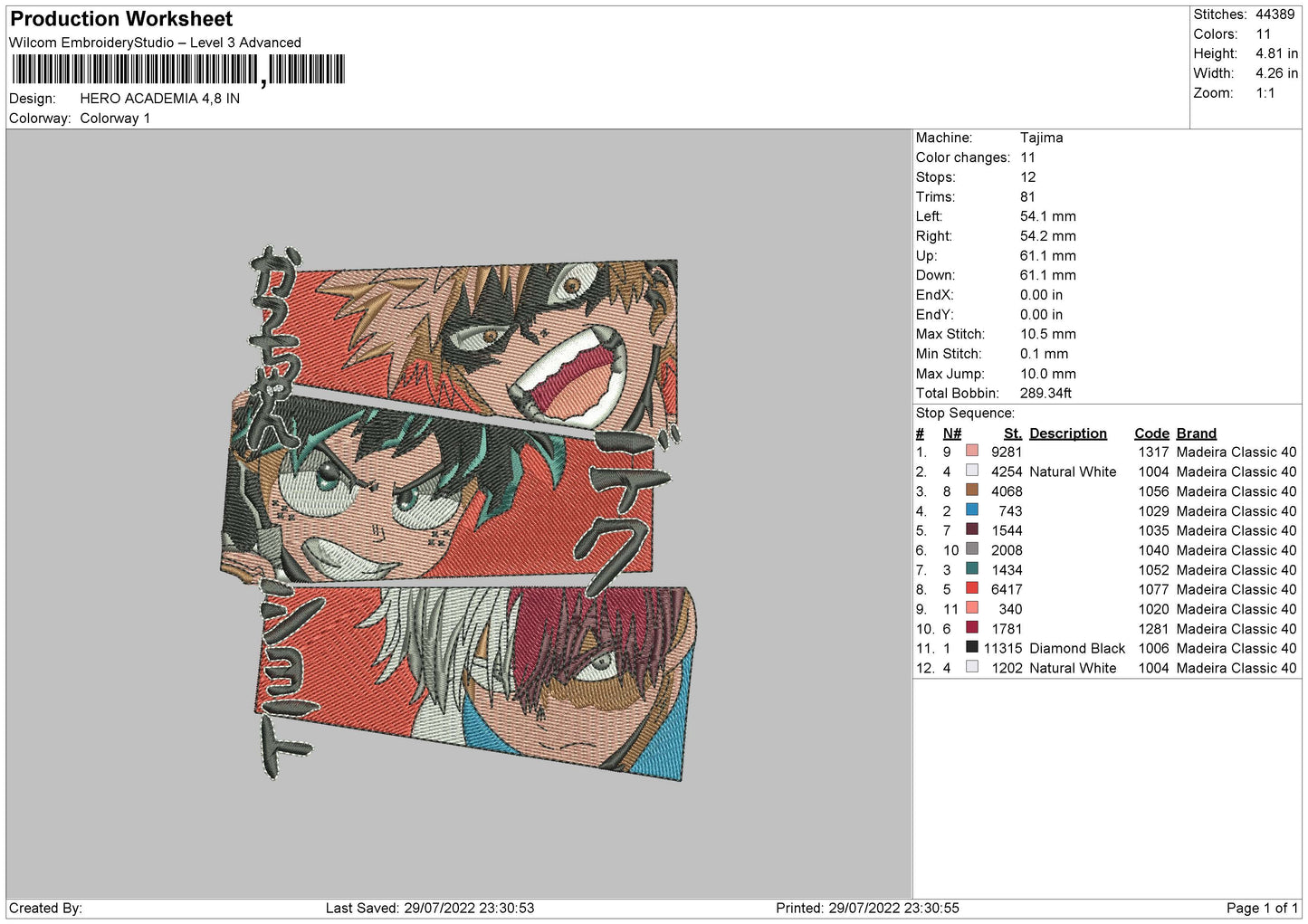 Hero Academia Embroidery Design Files - 4 Size's