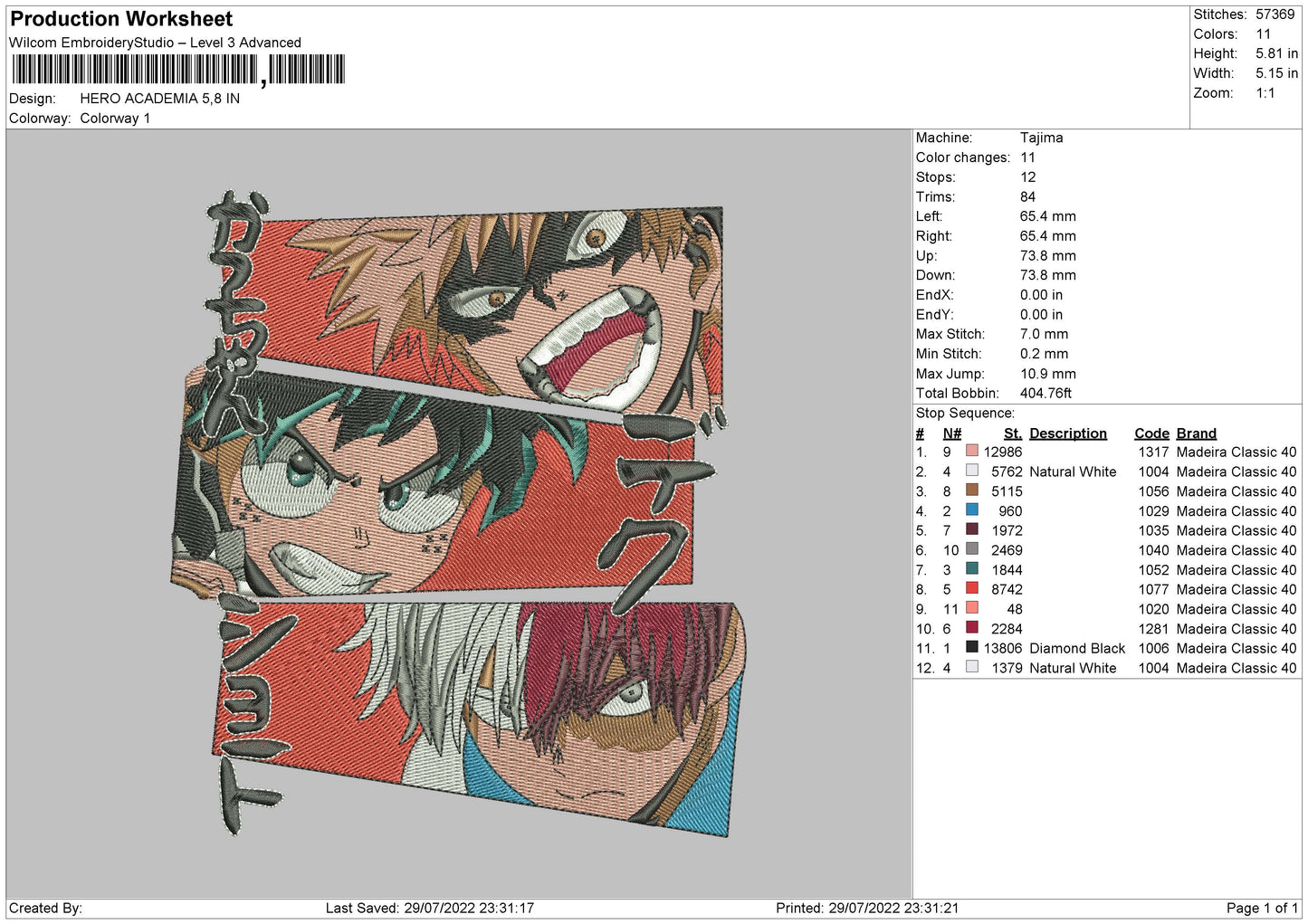 Hero Academia Embroidery Design Files - 4 Size's