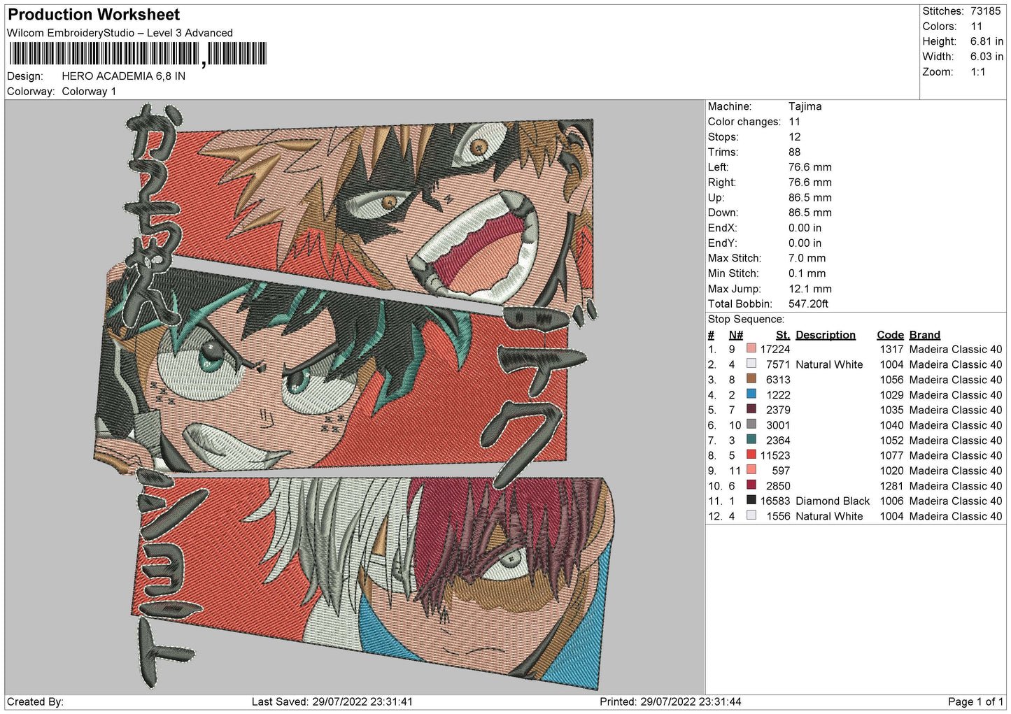 Hero Academia Embroidery Design Files - 4 Size's