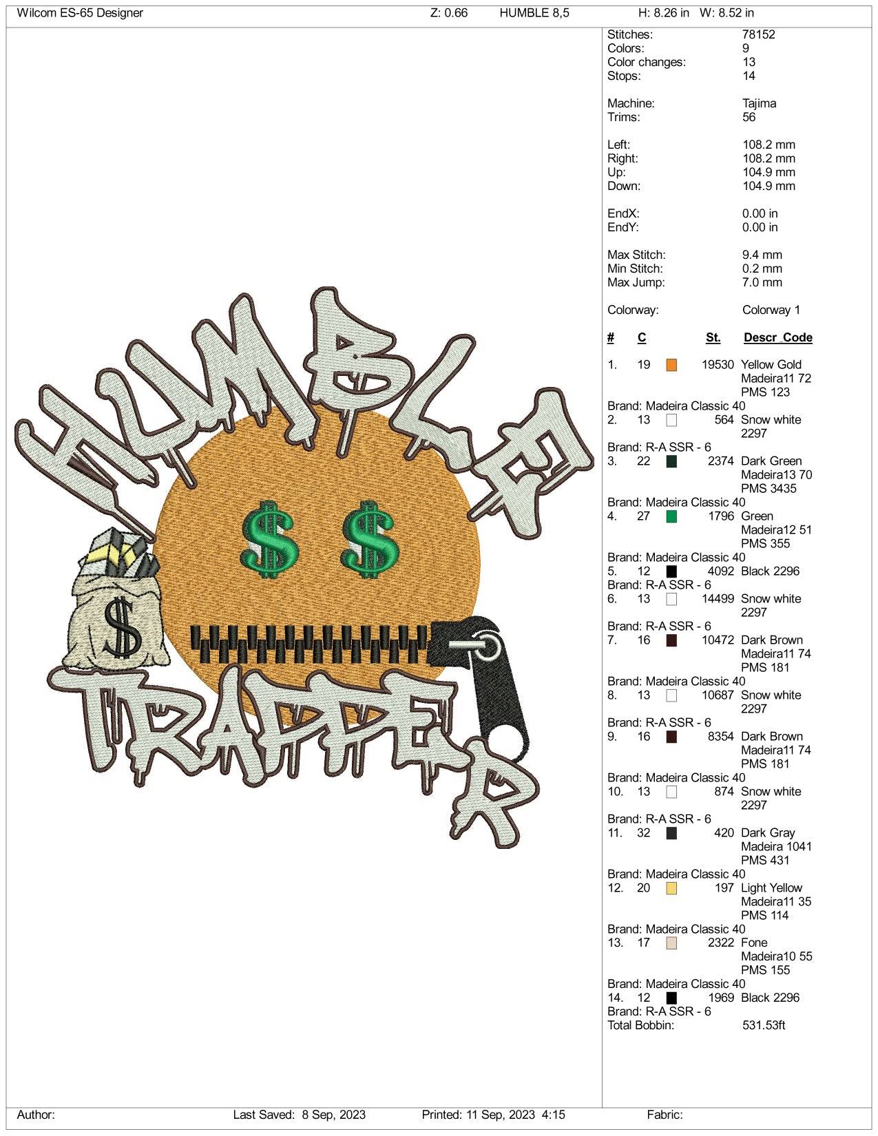 Humble Trader Embroidery Design Files - 3 Size's