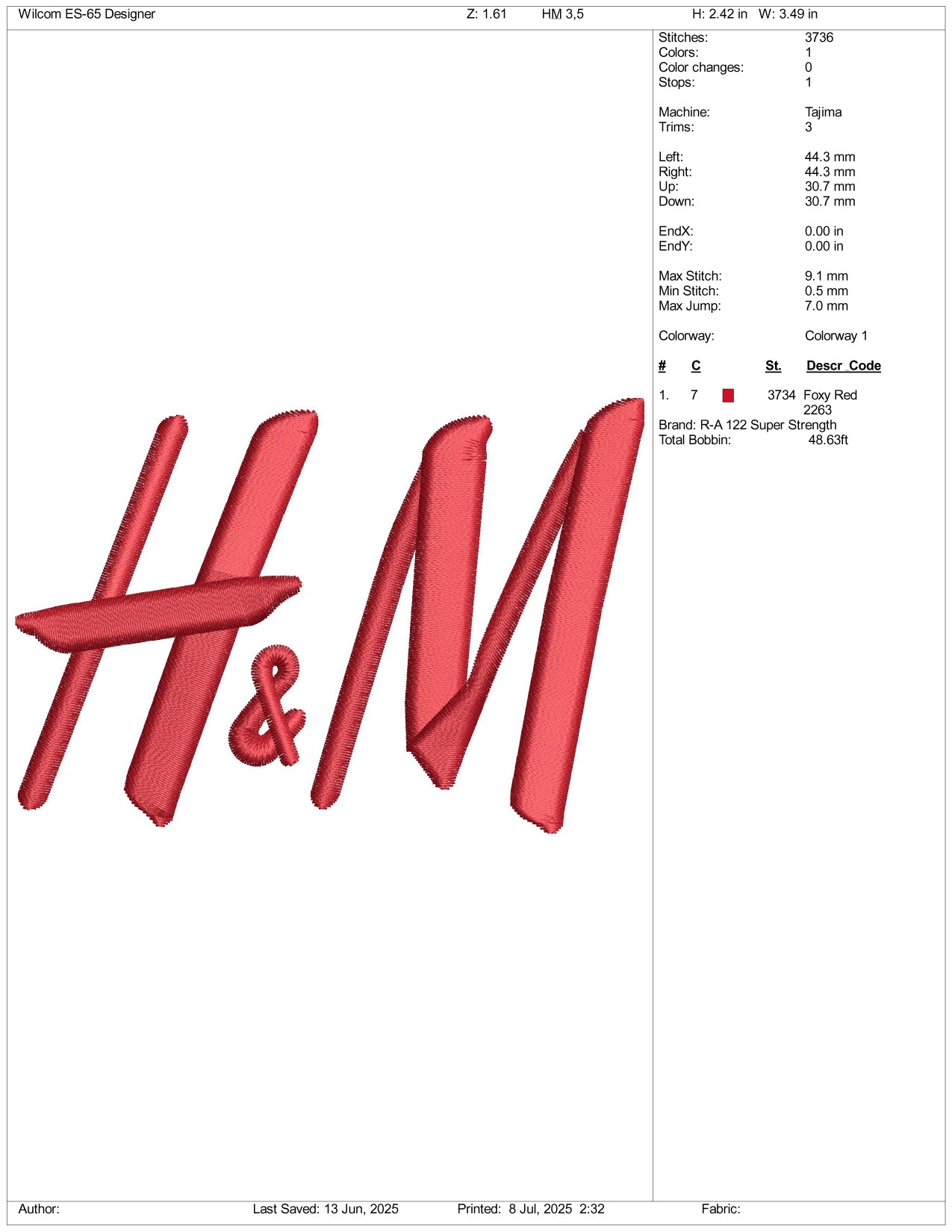 H&M Logo Embroidery Design Files - 3 Size's