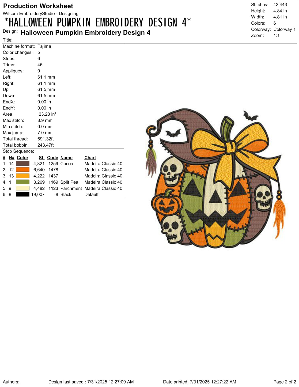 Spooky Fabric Pumpkin Embroidery Design Files - 4 Size's